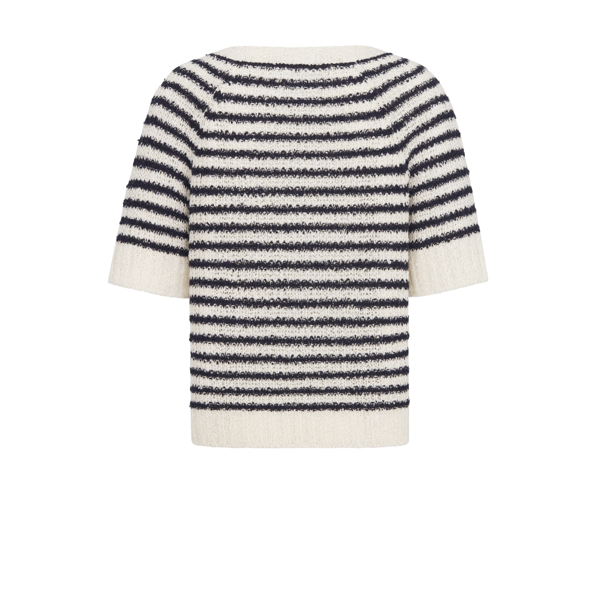 Dior Marinière 短袖毛衣 白色和海軍藍棉質及絲綢針織布 E08