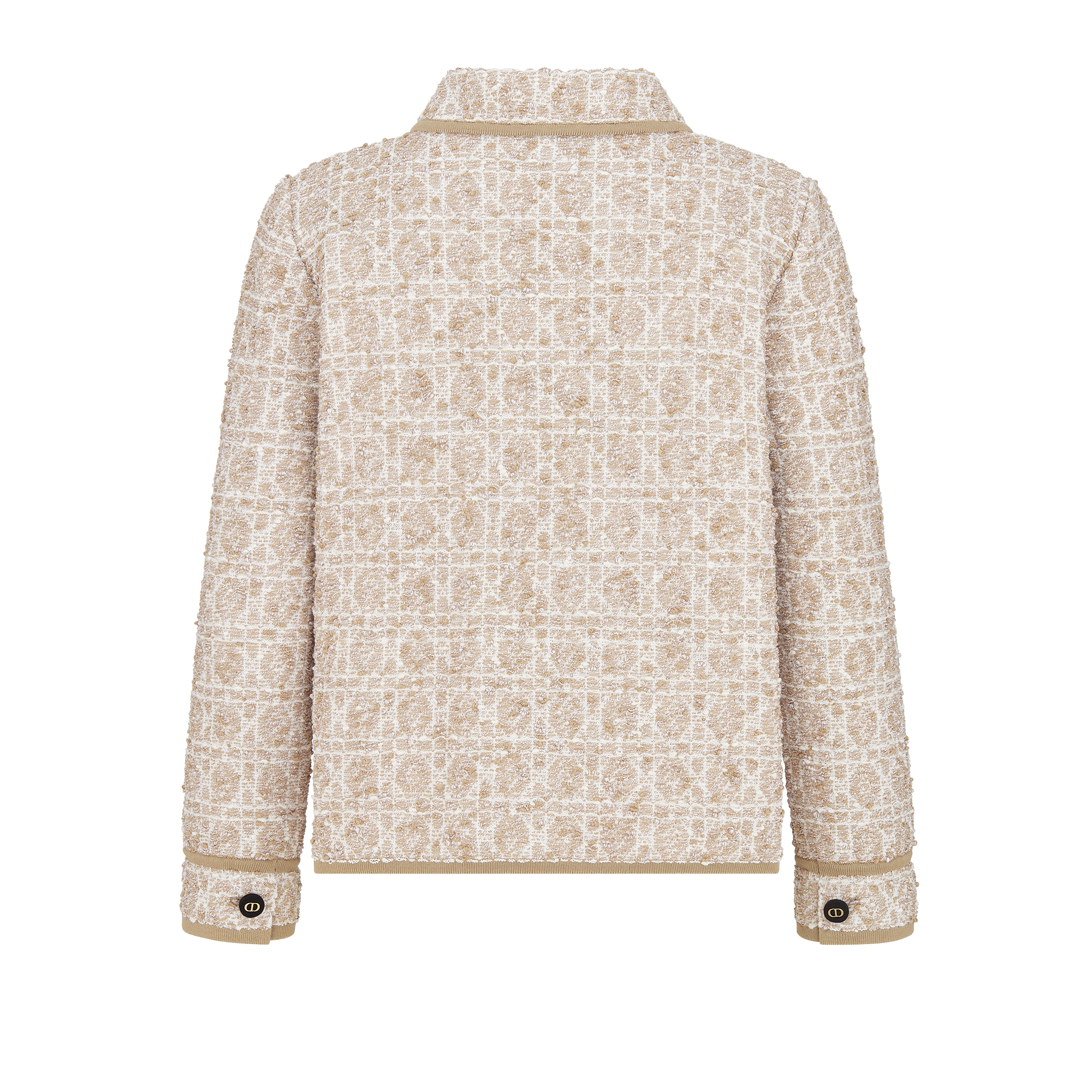 Macrocannage Jacket Beige Cotton-Blend Tweed Knit E08