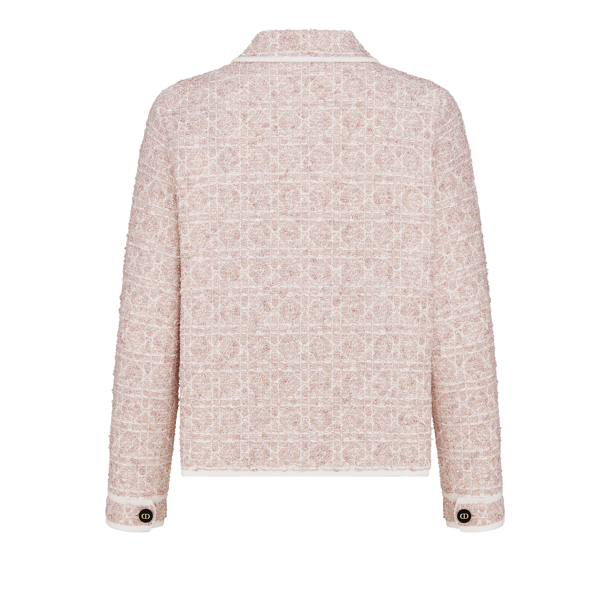 Macrocannage Jacket Peach Blossom Pink Cotton-Blend Tweed Knit E08