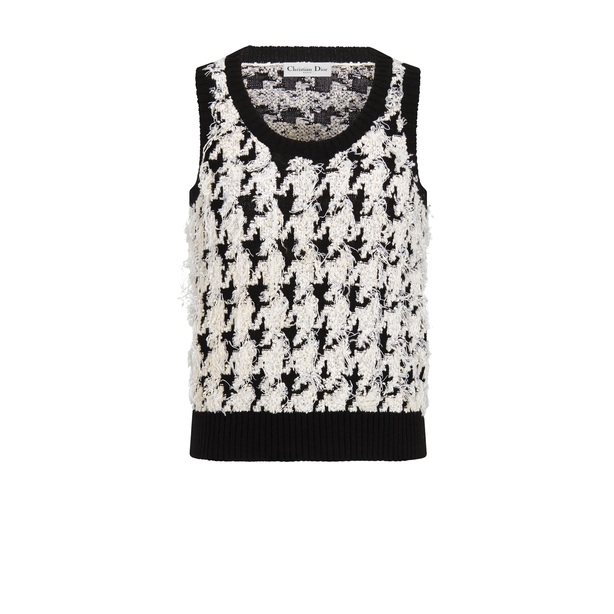 Twinset Black and White Houndstooth Wool-Cotton-Blend Fil Coupé Knit E09