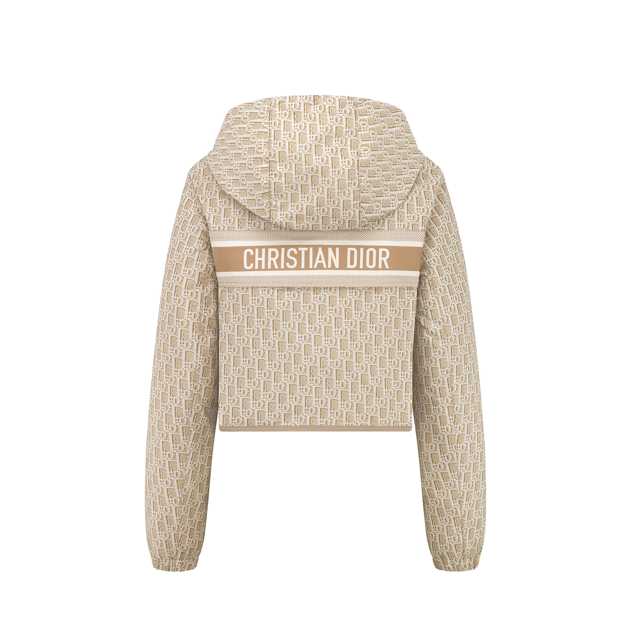 Cropped Hooded Jacket Beige Technical Jacquard Taffeta with Dior Oblique Motif E08