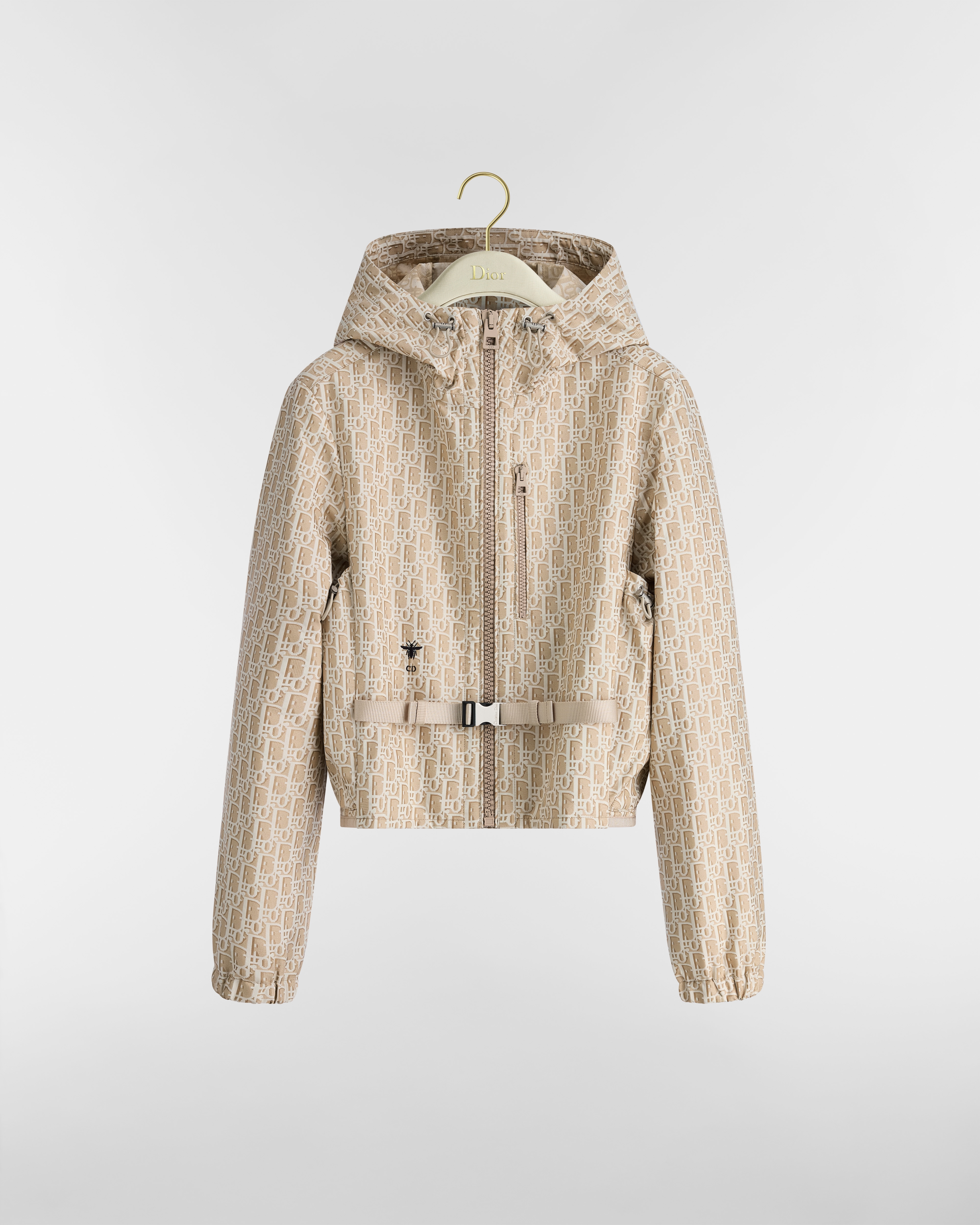 Chaqueta corta con capucha Jacquard técnico de tafetán beige con motivo Dior Oblique E01