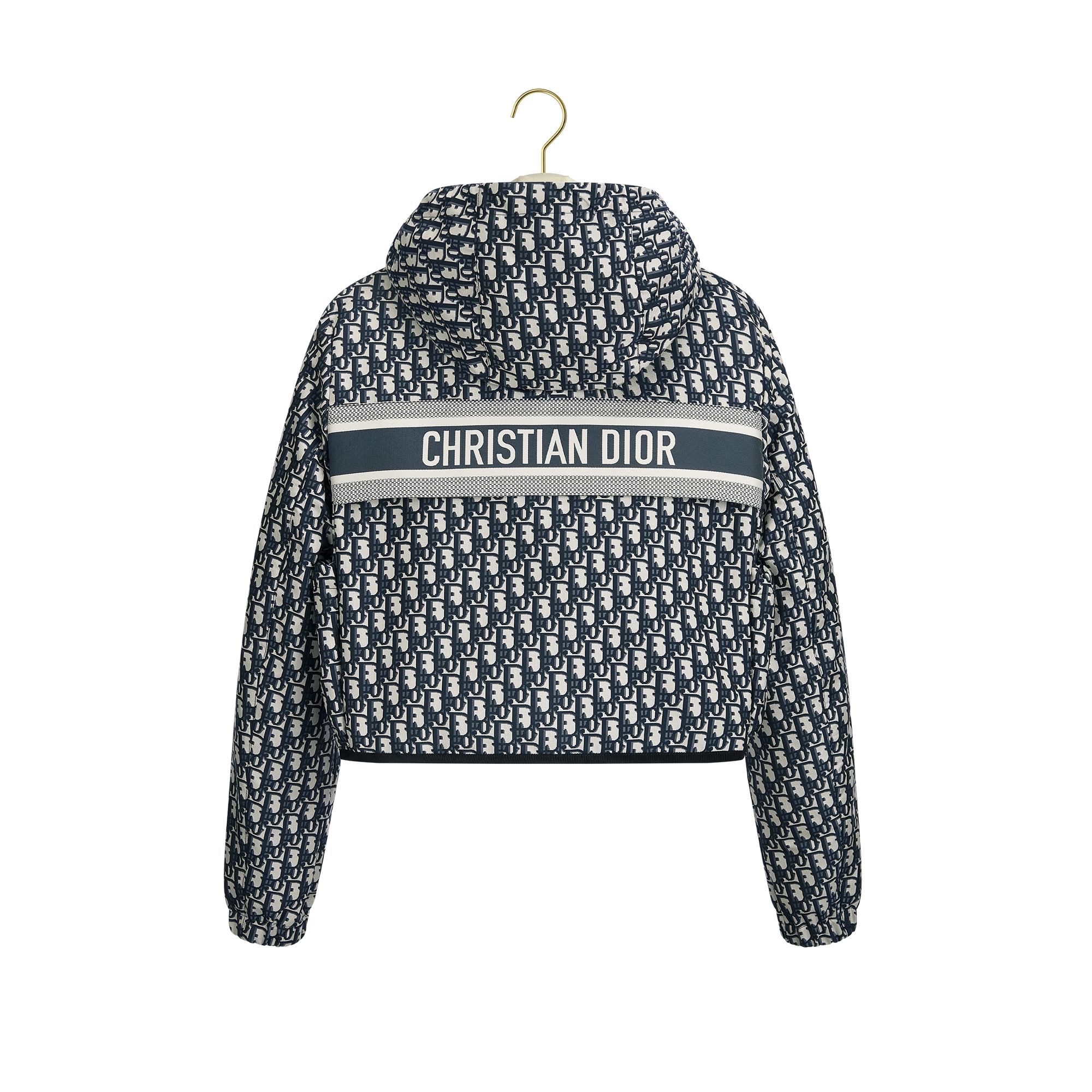 Cropped Hooded Jacket Blue Dior Oblique Jacquard Technical Taffeta E08