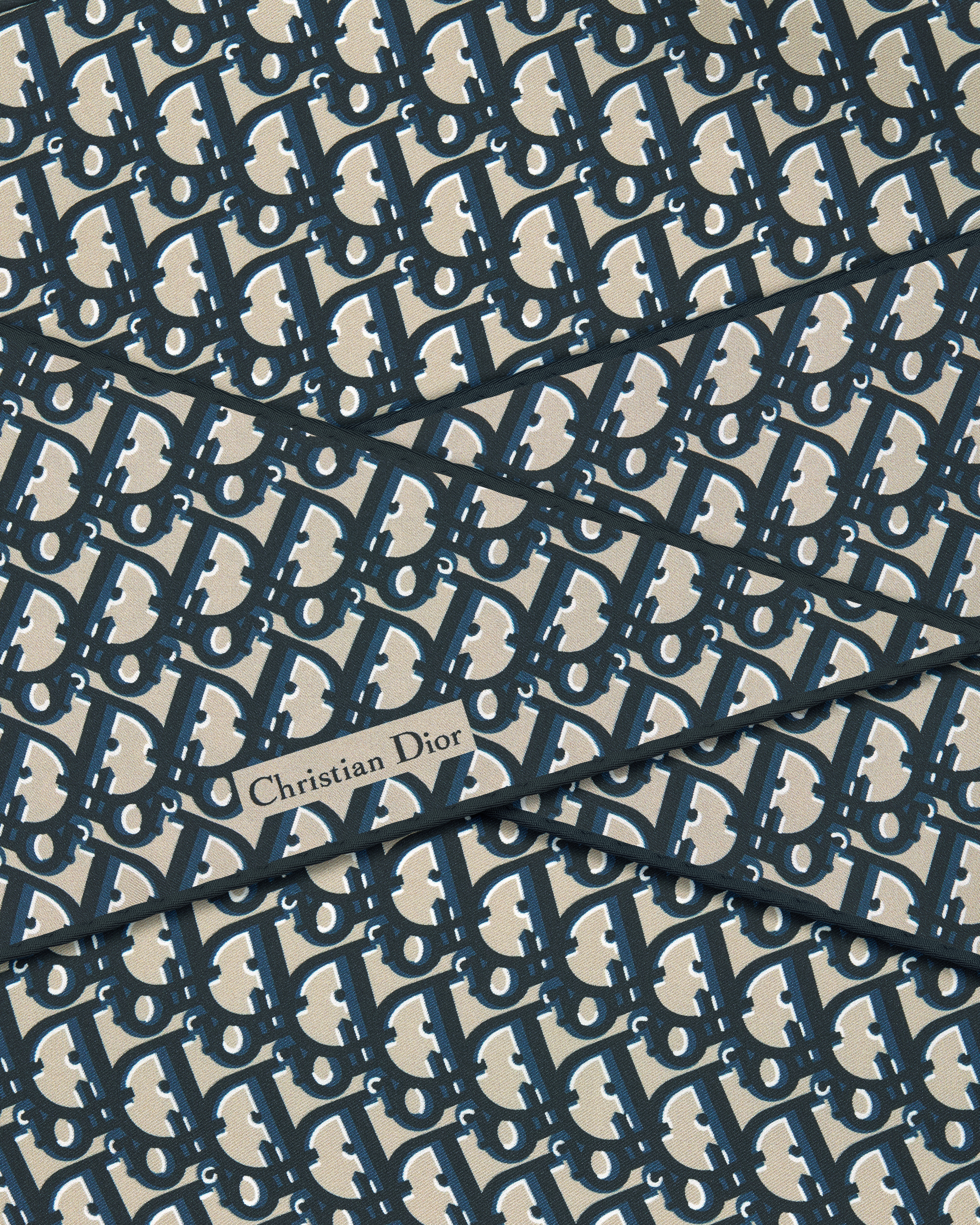 Dior Oblique Dior 다이아몬드 스카프 네이비 블루 실크 트윌 E09