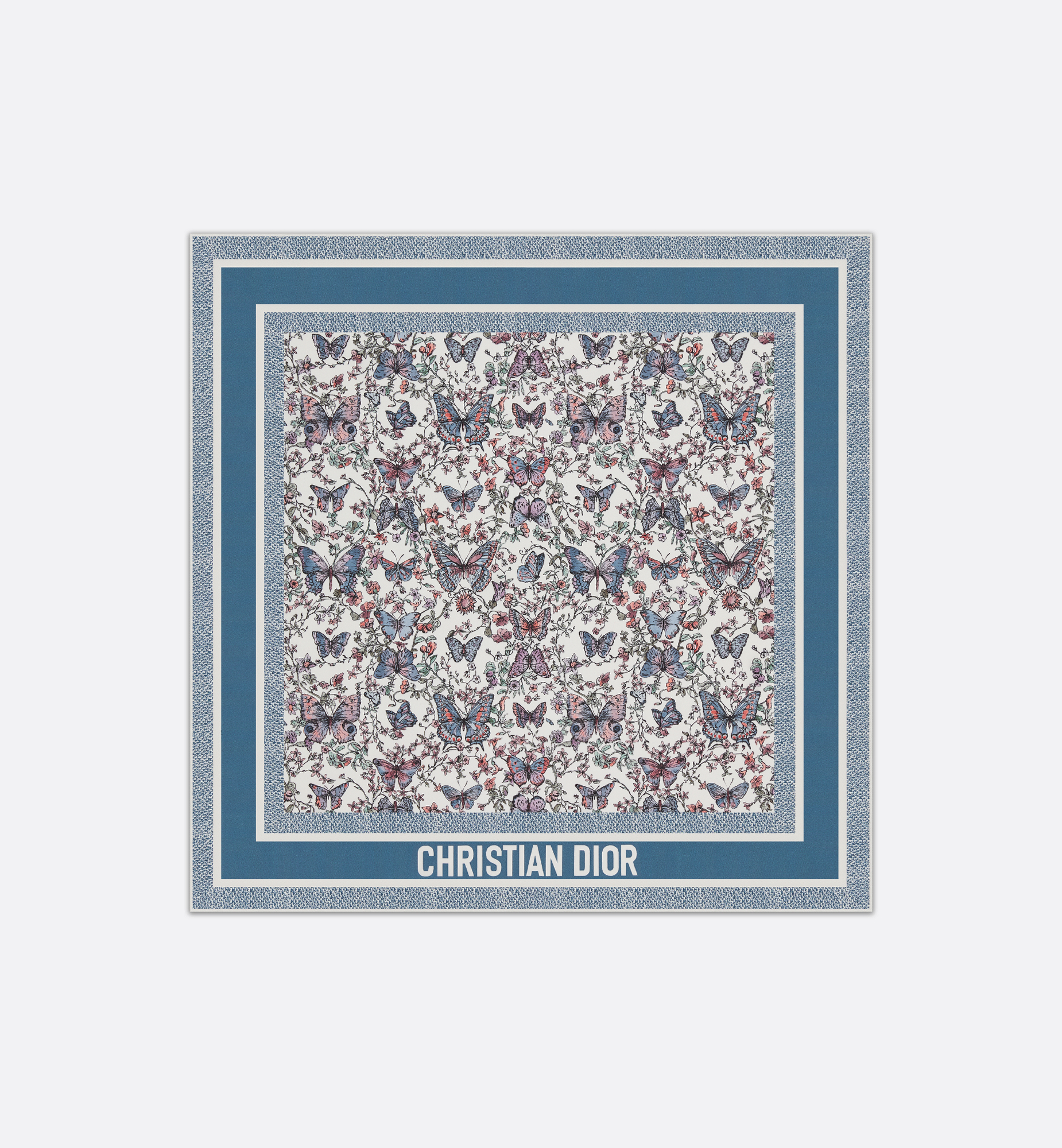 Toile de Jouy Papillon 70 Square Scarf White and Blue Silk Toile de Jouy Papillon 70 Square Scarf White and Blue Silk