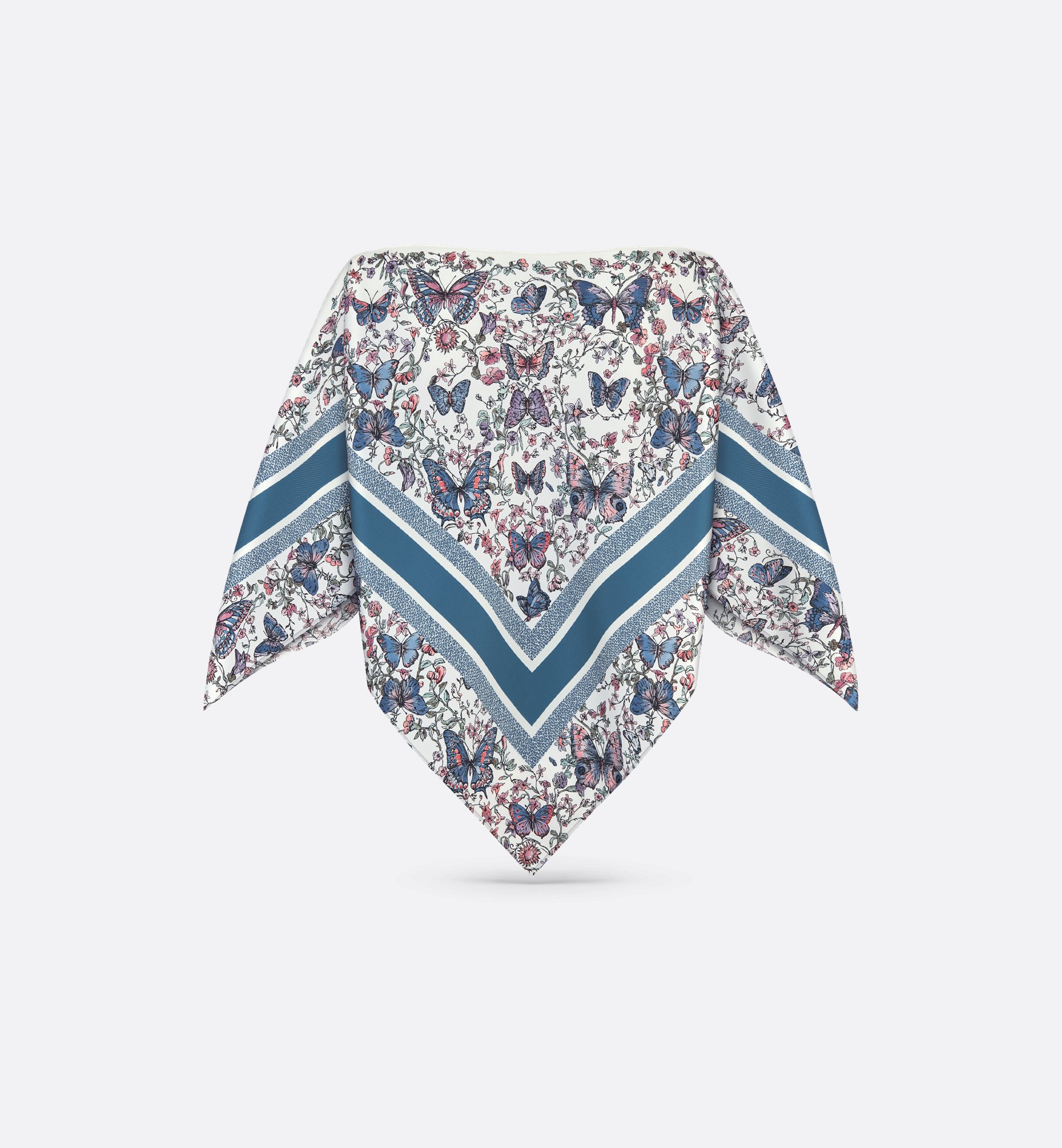 Toile de Jouy Papillon Dior Silk Top White and Blue Silk Toile de Jouy Papillon Dior Silk Top White and Blue Silk