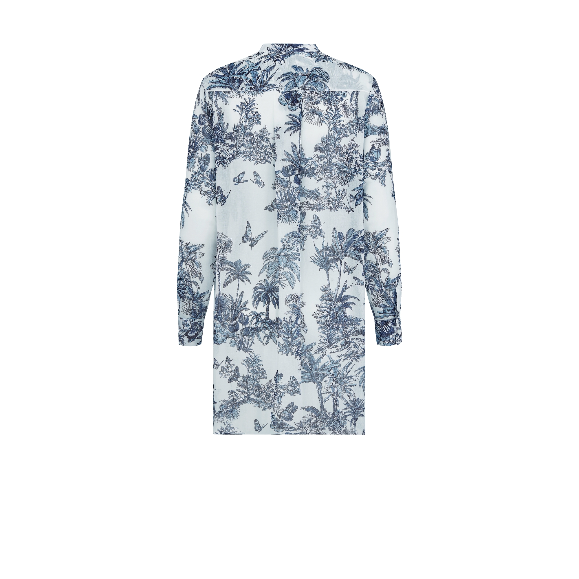 Dioriviera Long Blouse White and Blue Toile de Jouy Palms Cotton Muslin E08