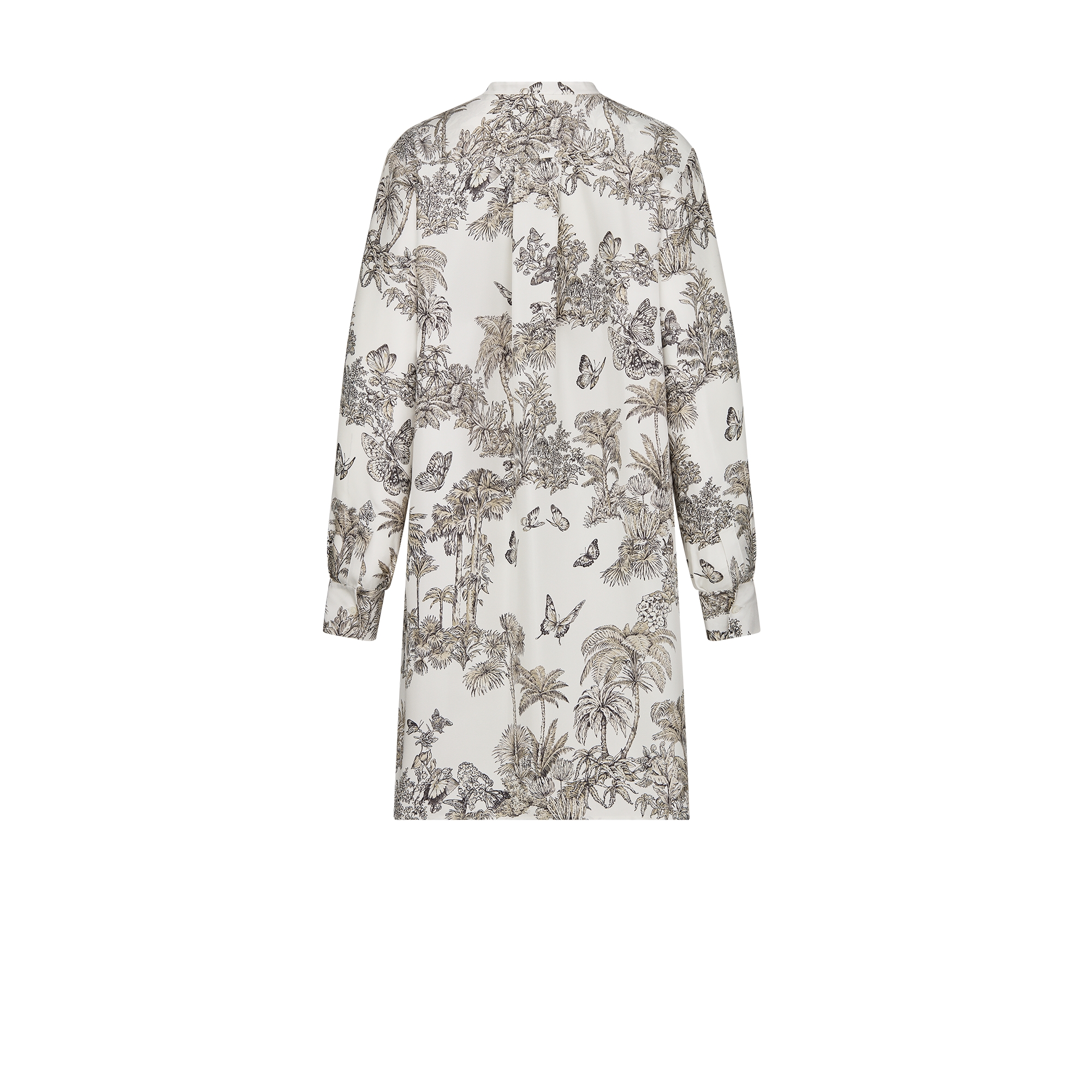 Dioriviera Long Blouse White and Hazelnut Silk Twill with Toile de Jouy Palms Motif E08