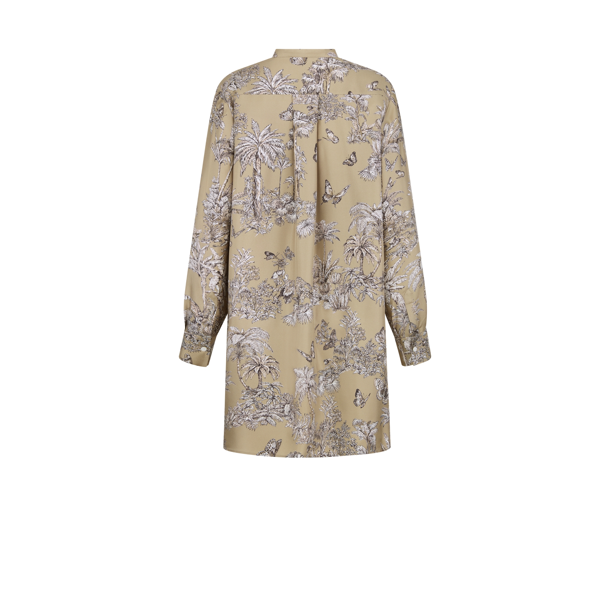 Dioriviera Long Blouse Hazelnut and White Silk Twill with Toile de Jouy Palms Motif E08