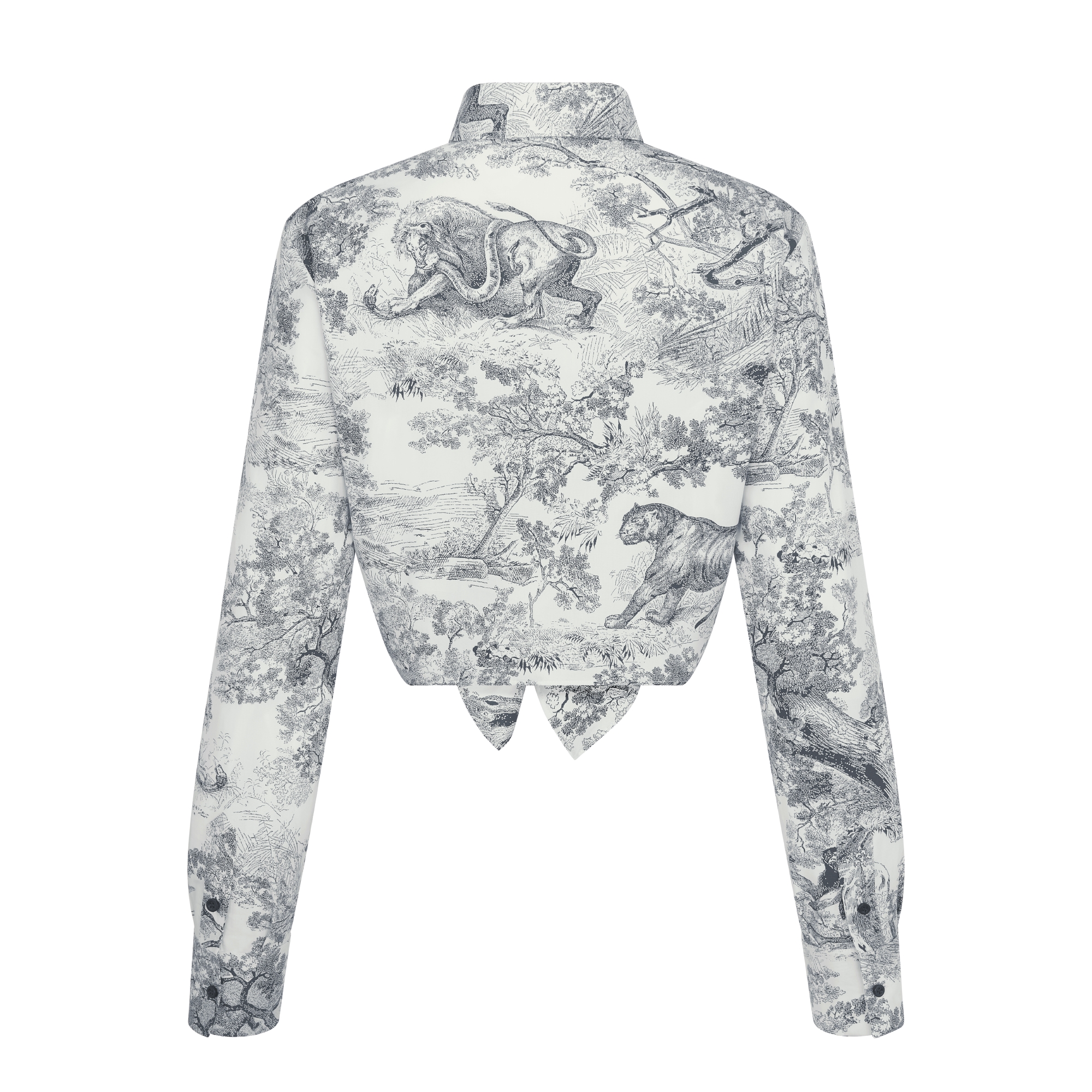 Dioriviera Cropped Tied Blouse White and Deep Blue Toile de Jouy Sauvage Cotton and Silk Poplin E08