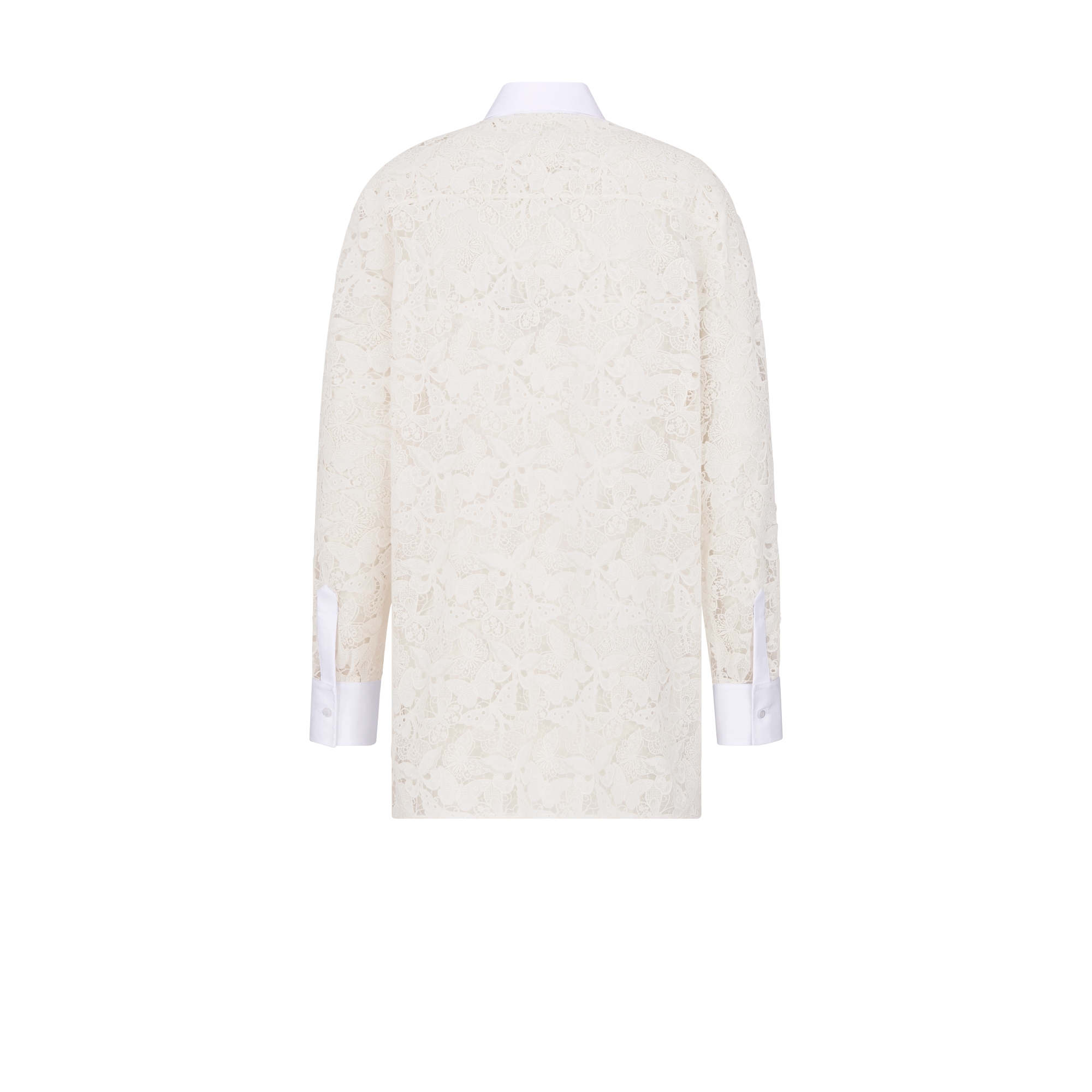 Dioriviera Blouse Ecru Cotton-Blend Lace with Butterfly Motif and White Cotton Poplin E08