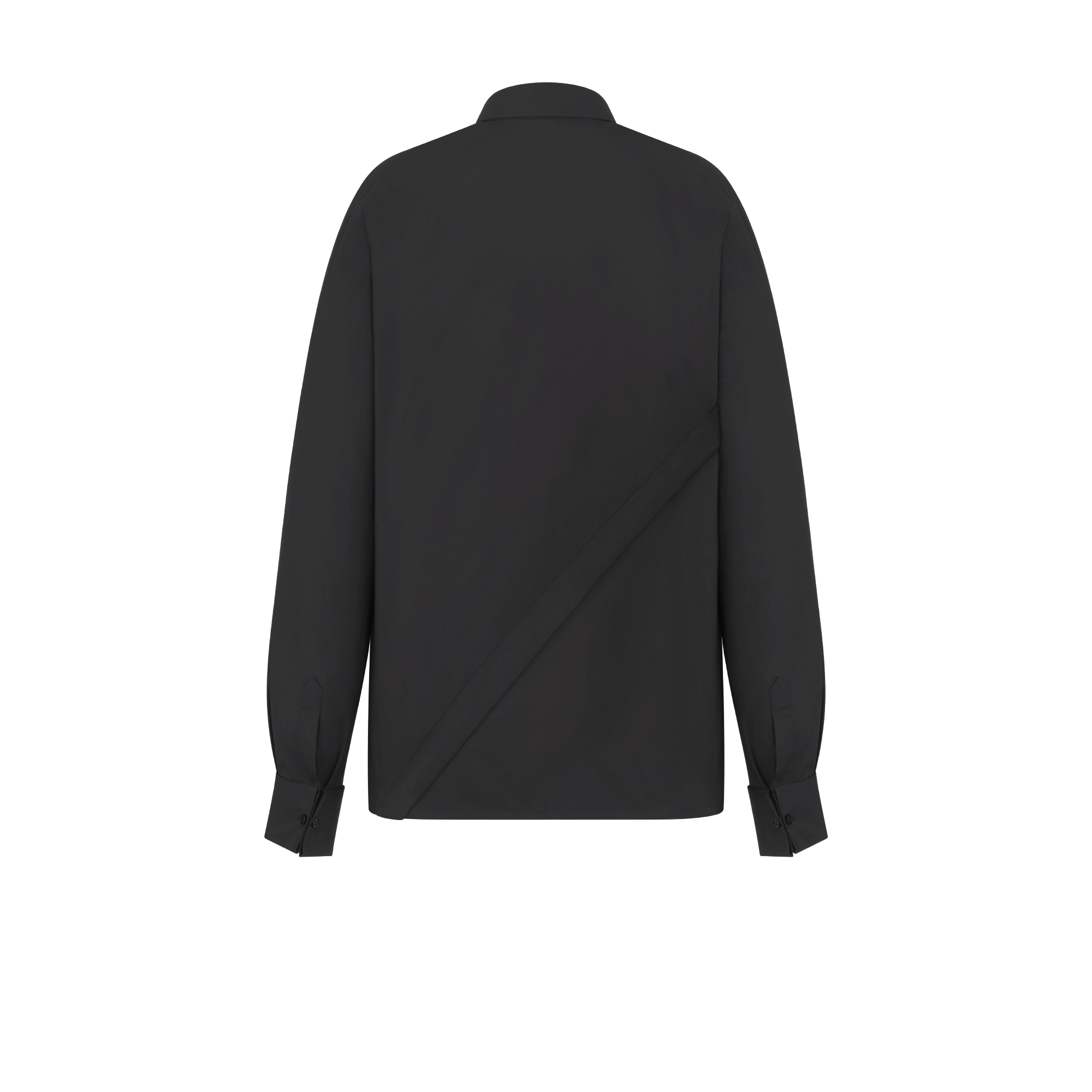 Blouse with Oblique Closure Black Cotton Poplin E08