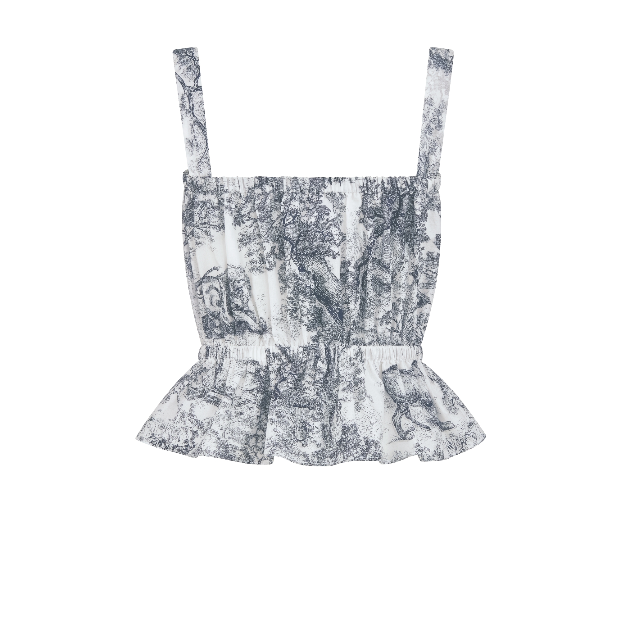 Dioriviera Top White and Deep Blue Toile de Jouy Sauvage Cotton Muslin E08