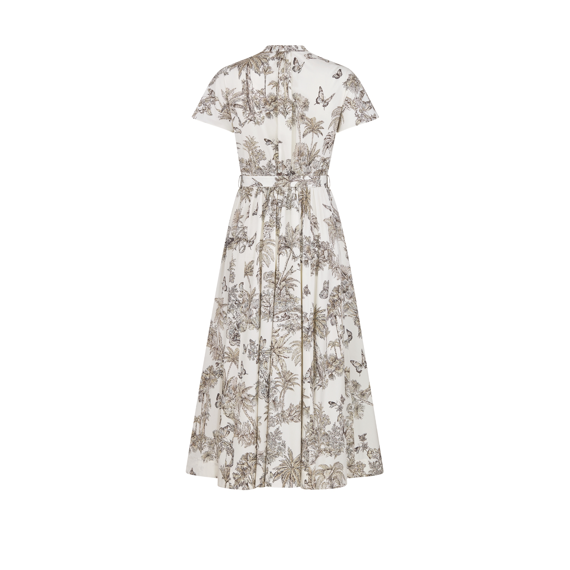 Dioriviera Mid-Length Shirtdress White and Hazelnut Cotton and Silk Poplin with Toile de Jouy Palms Motif E08