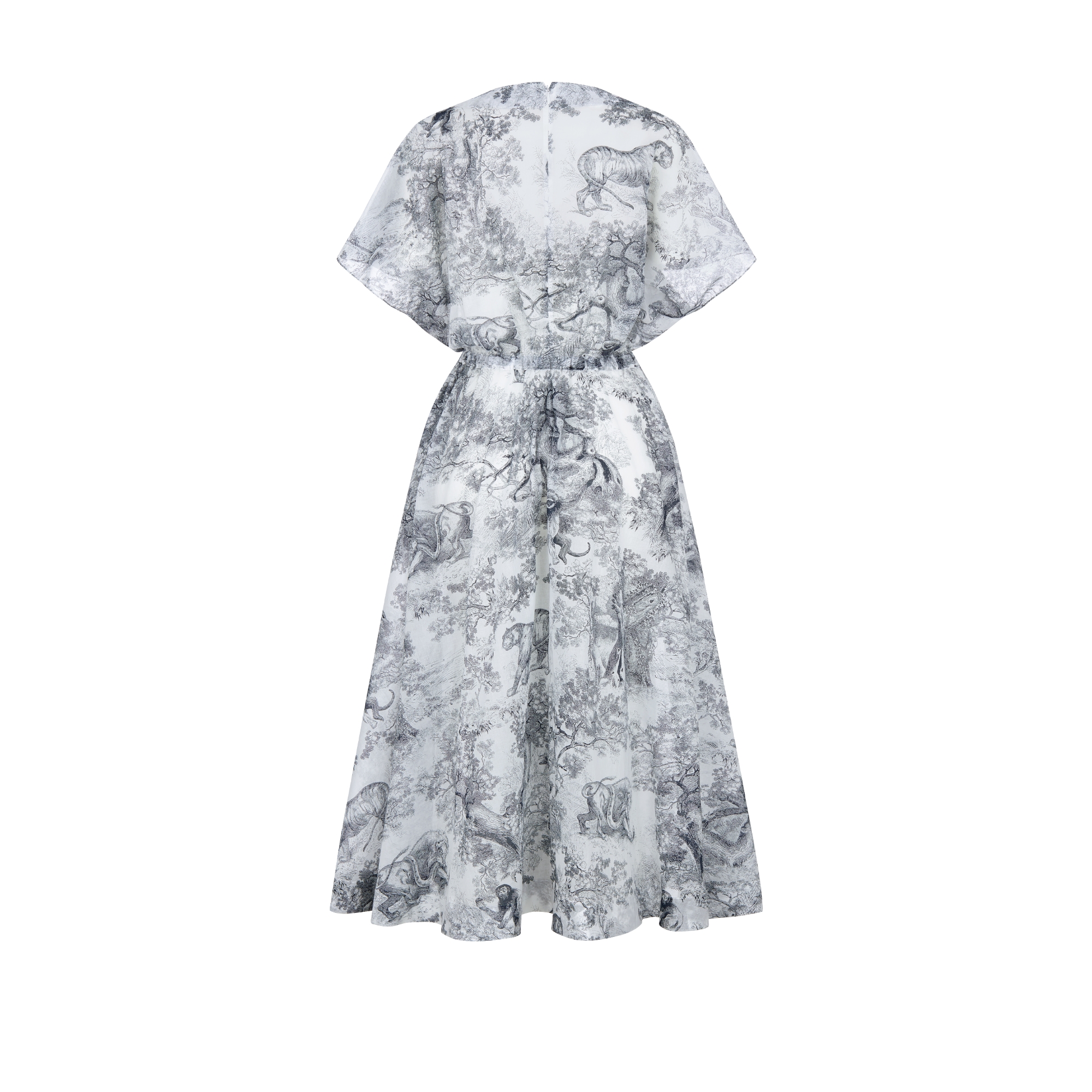 Dioriviera Mid-Length Flared Dress White and Deep Blue Toile de Jouy Sauvage Cotton Muslin E08