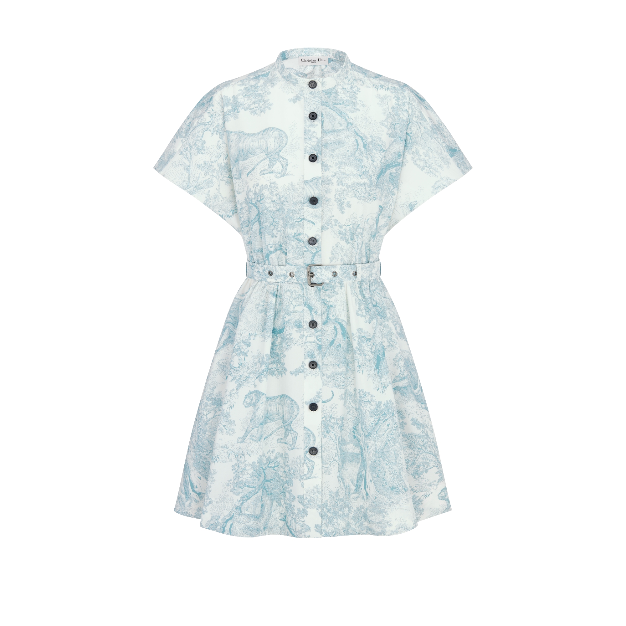 Dioriviera Short Shirtdress White Cotton and Silk Poplin with Lily of the Valley Green Toile de Jouy Sauvage Motif E01