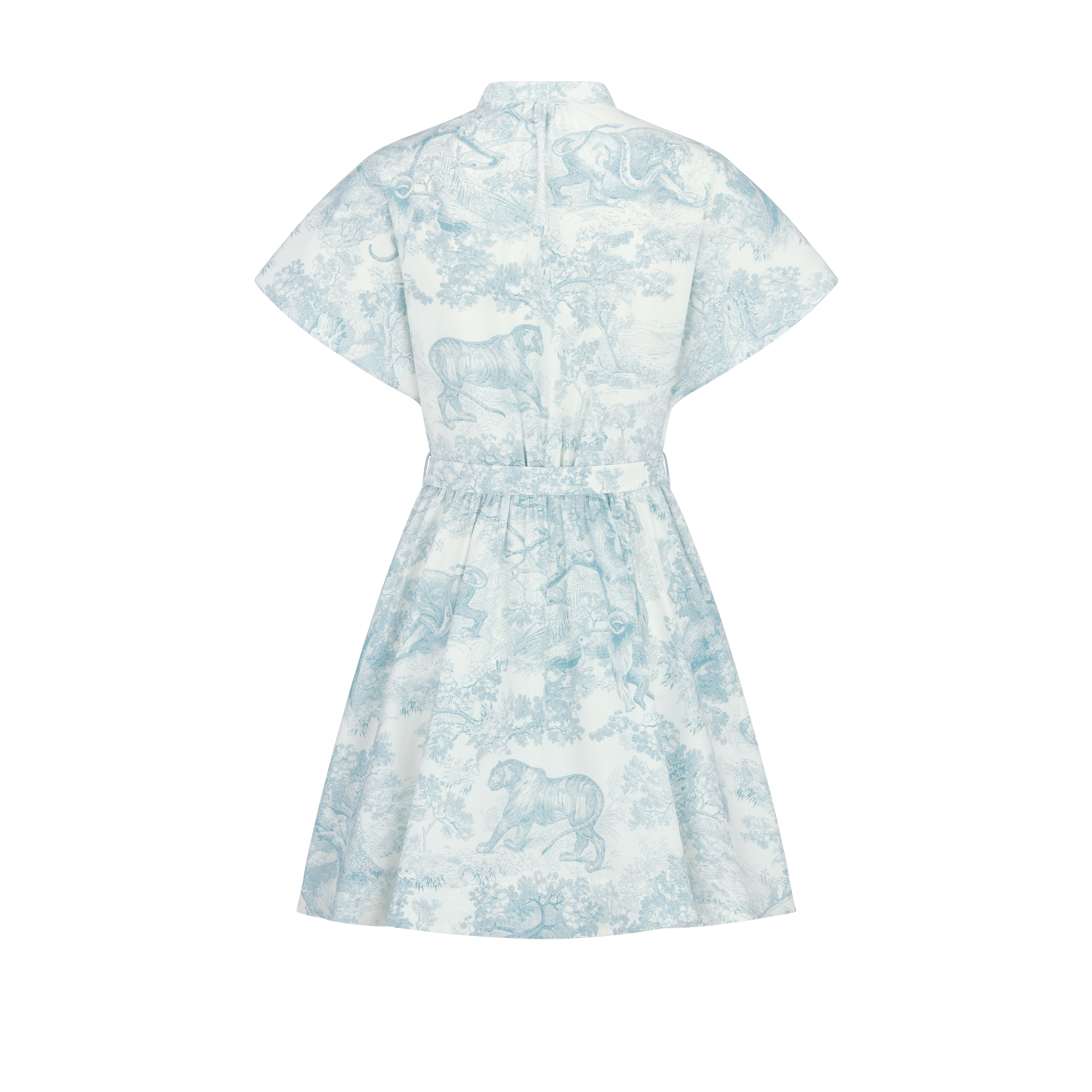 Robe-chemise courte Dioriviera Popeline de coton et soie blancs à motif Toile de Jouy Sauvage vert muguet E08