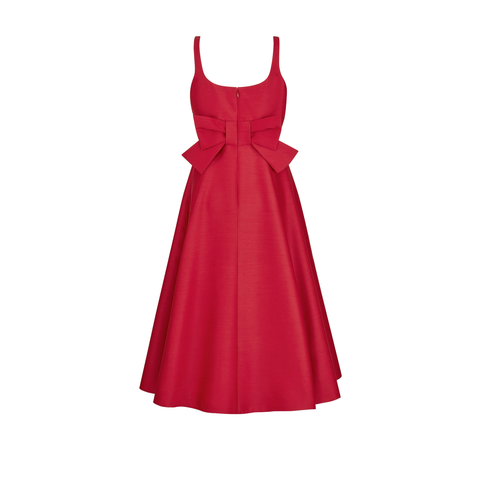 Ausgestelltes Midikleid Wolle und Shantungseide in Rot E08