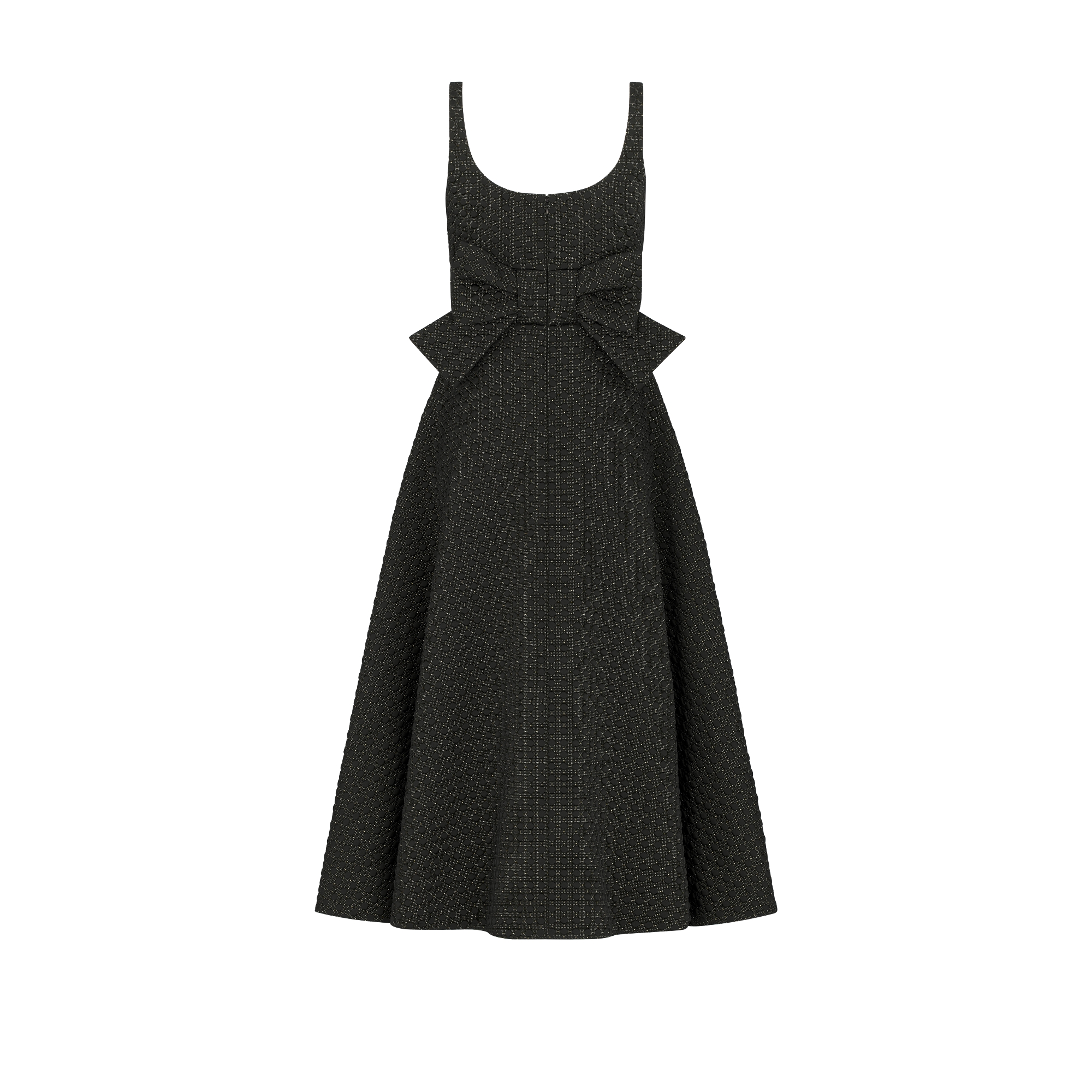 Mid-Length Microcannage Flared Dress Black Quilted Technical Fabric E08