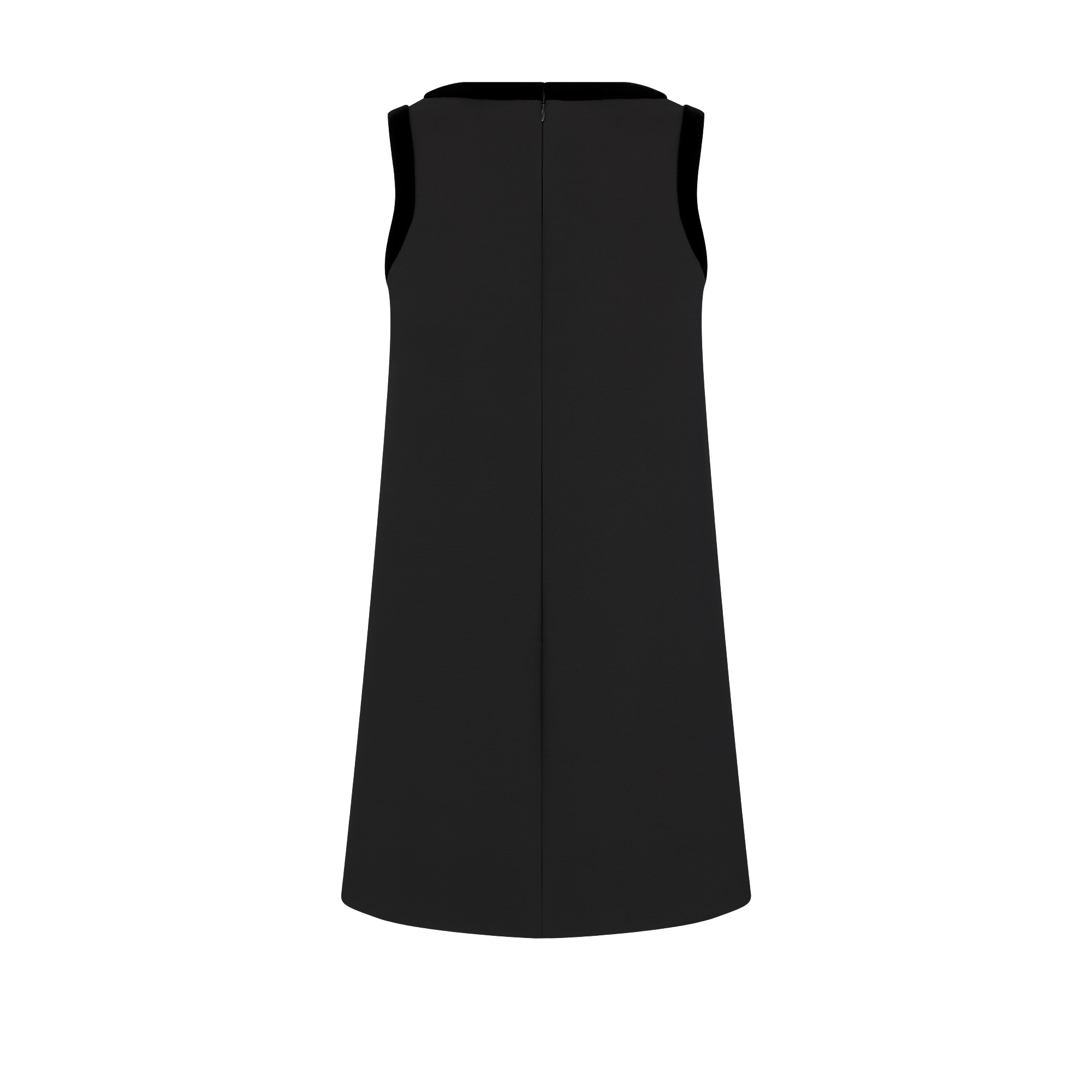 Short Straight Embroidered Dress Black Wool and Silk with Velvet Details E08