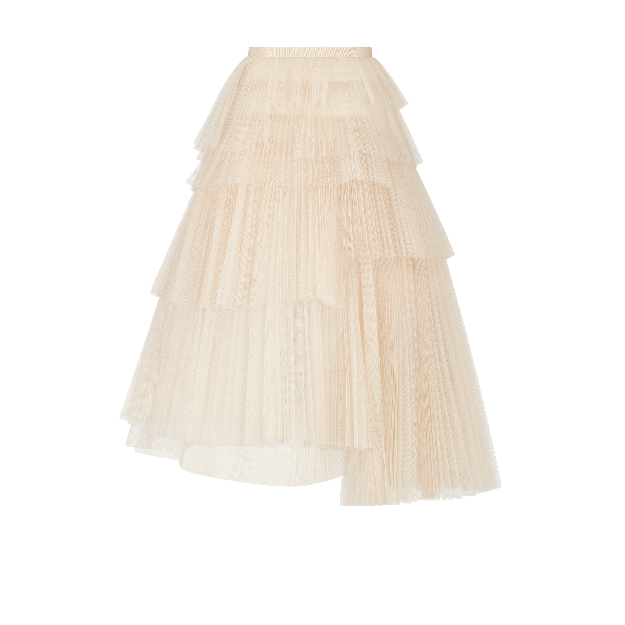 Midilange asymmetrische plooirok Beige tule E08