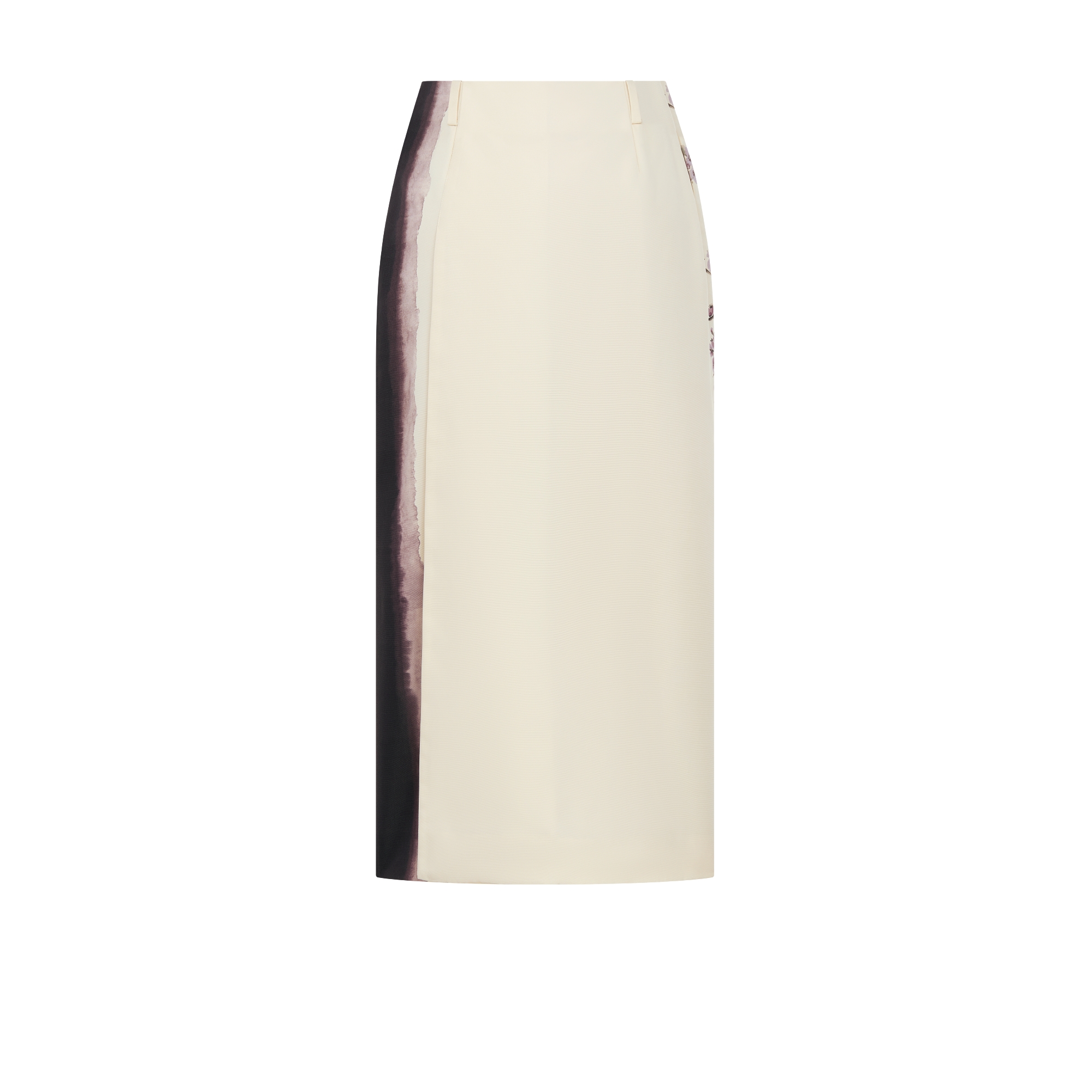 Mid-Length Straight Skirt White Silk Faille with Multicolor Dior Pivoine Motif E08