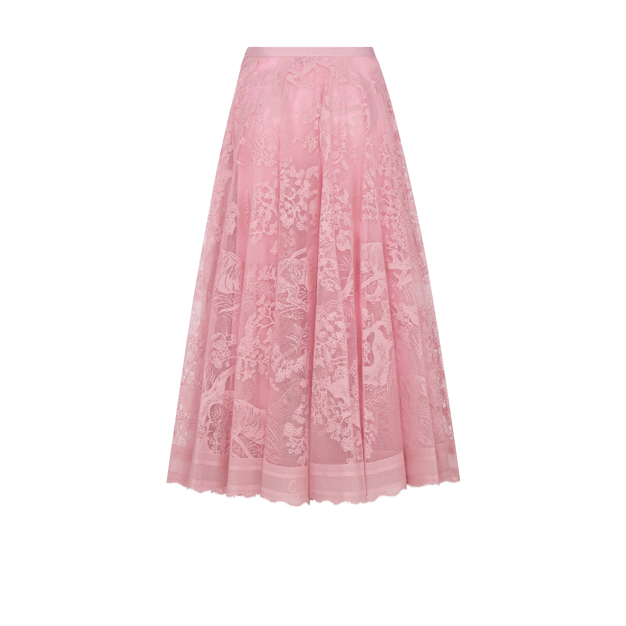 Saia Dioriviera evasê mídi Renda com mescla de algodão Toile de Jouy Sauvage rosa-flor de cerejeira E08