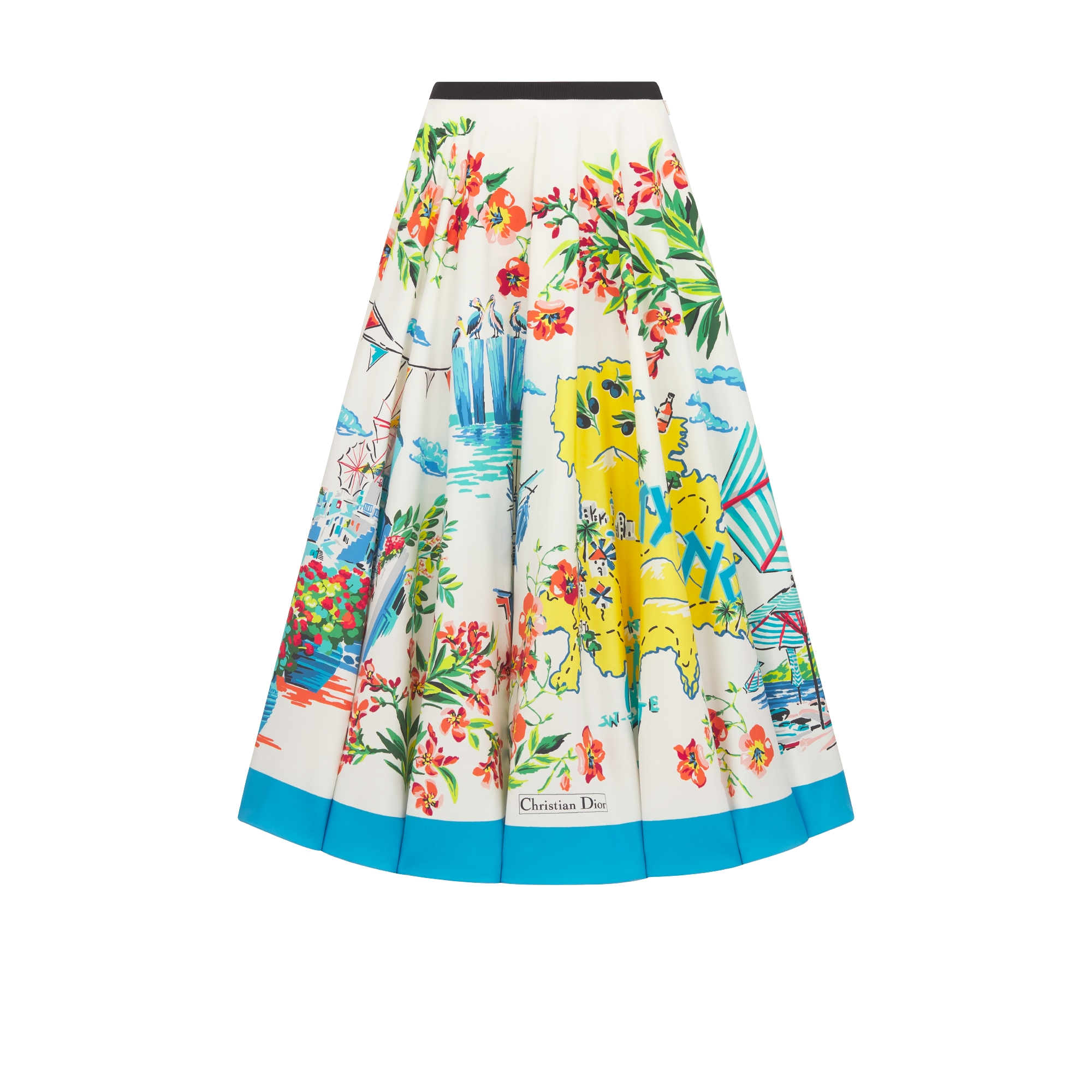 Gonna svasata midi Dior Souvenir Popeline di cotone e seta bianca