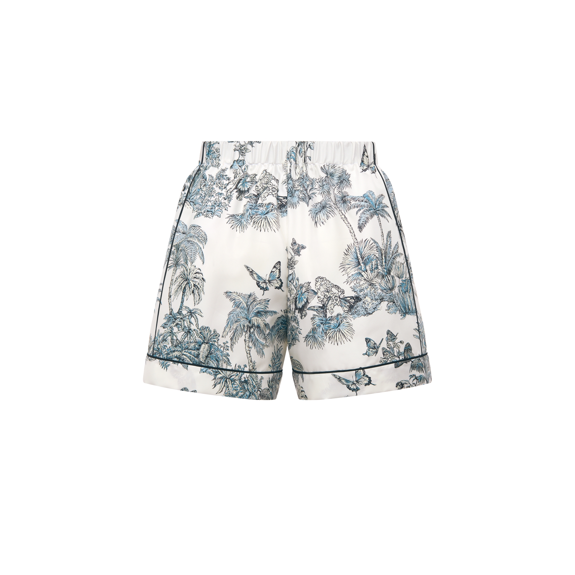 Dioriviera Shorts Toile de Jouy Palms Seidentwill in Weiß und Blau E08