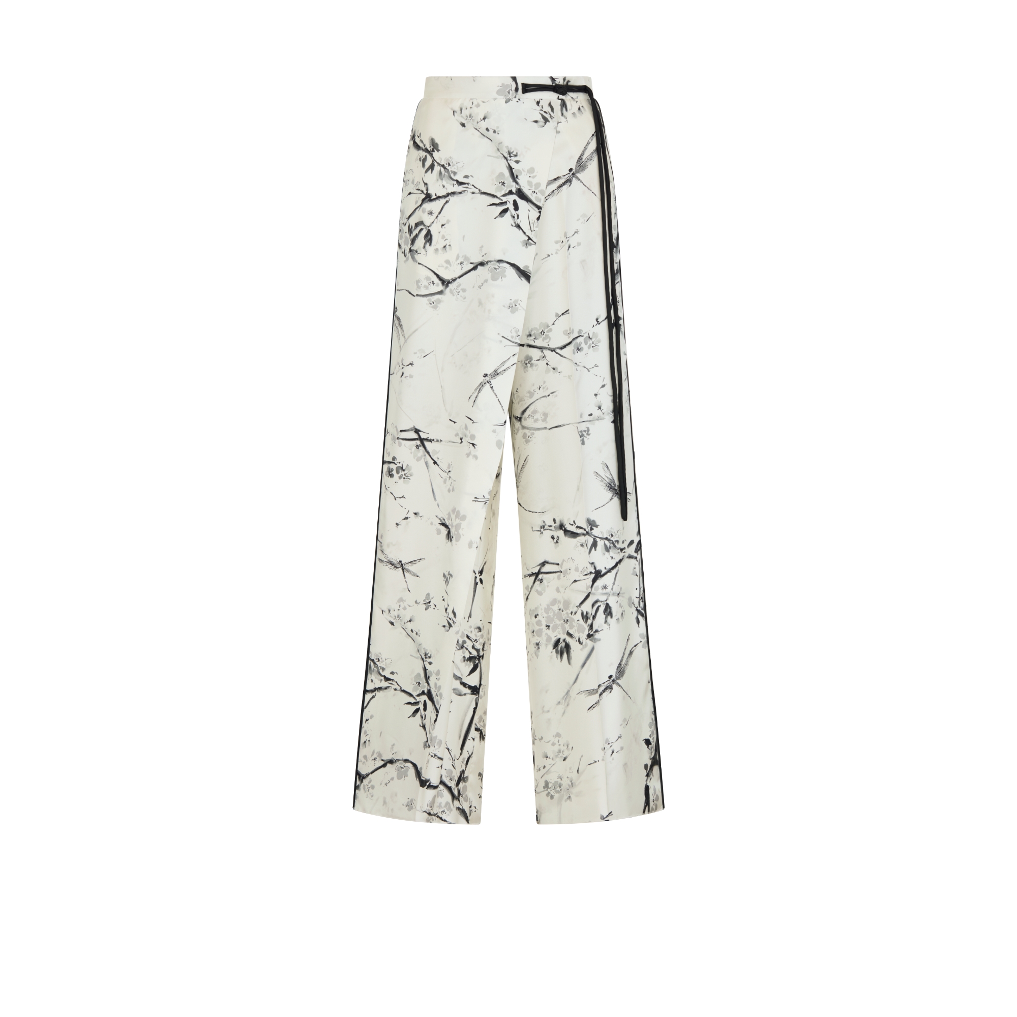 Wrap Pants White Silk Twill with Gray and Black Jardin de