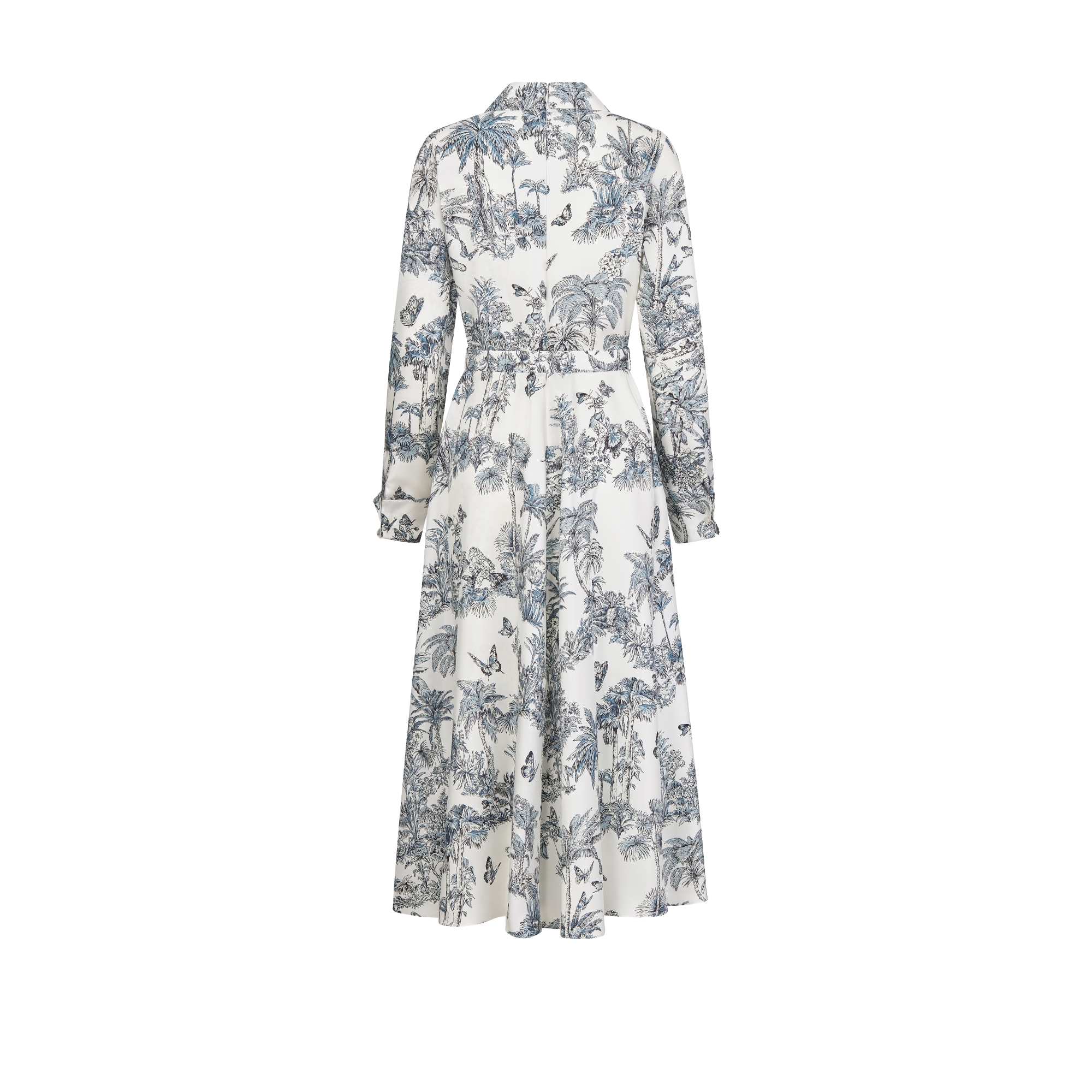 Dioriviera Belted Shirtdress White and Blue Toile de Jouy Palms Silk Twill E08