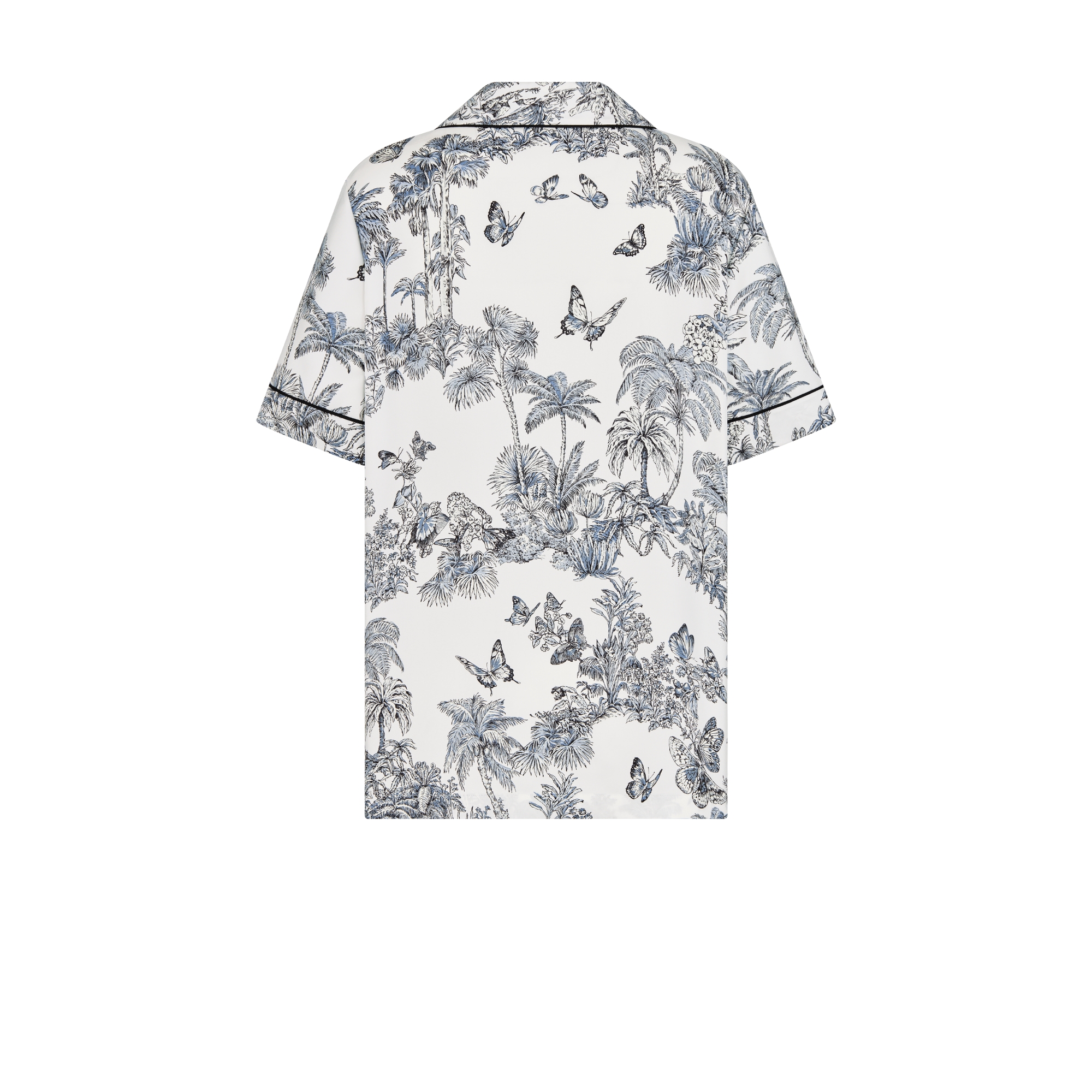 Dioriviera Short-Sleeved Shirt White and Blue Toile de Jouy Palms Silk Twill E08