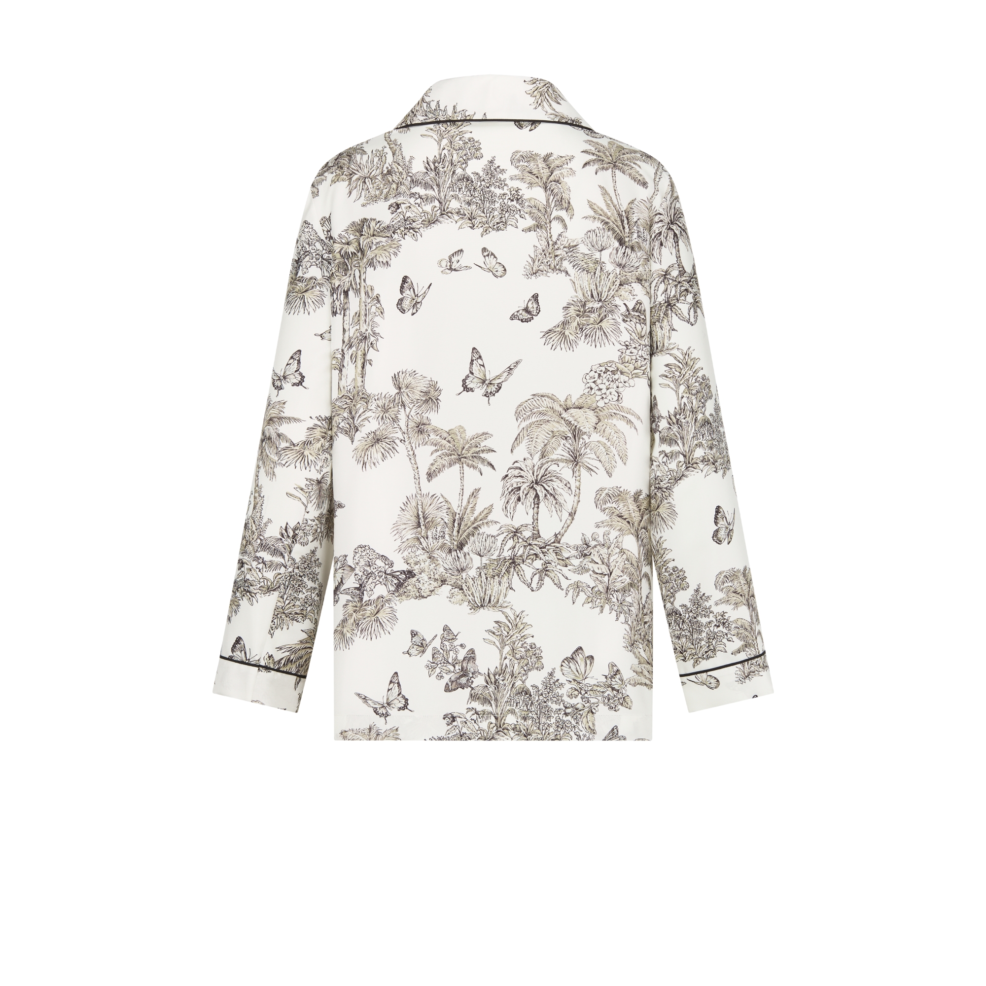 Dioriviera Shirt White and Hazelnut Silk Twill with Toile de Jouy Palms Motif E08