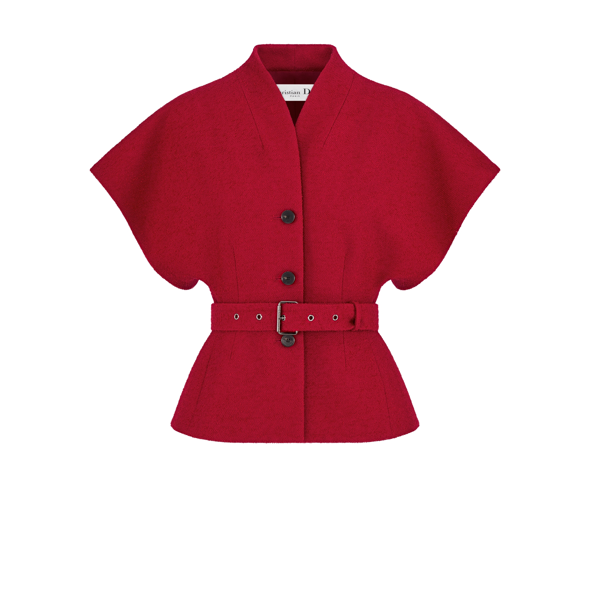 Christian Dior 赤いウールジャケット 11 Short-Sleeved Belted Jacket Red Virgin Wool-Cotton-Blend