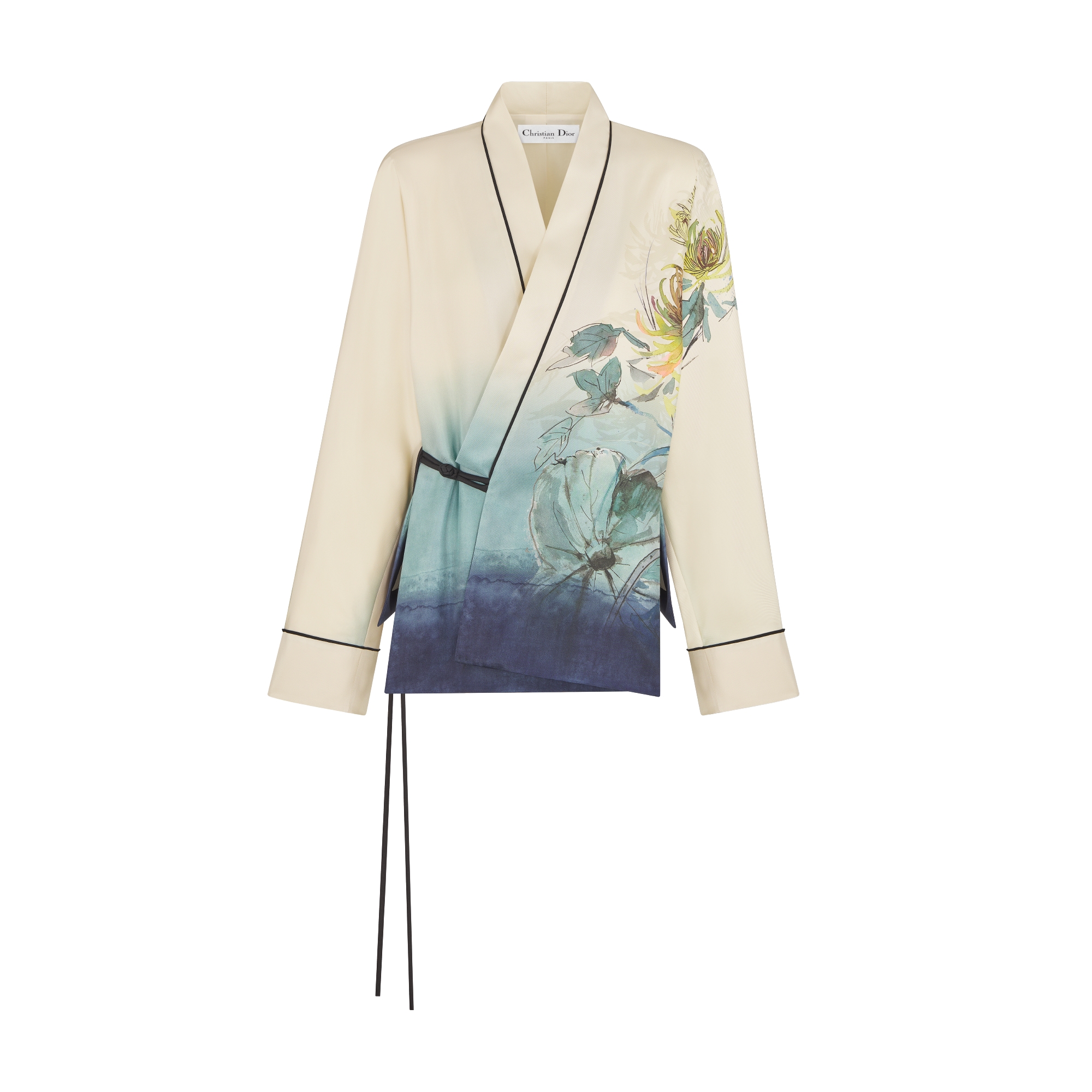 Belted Palto Jacket White Silk Twill with Multicolor Dior