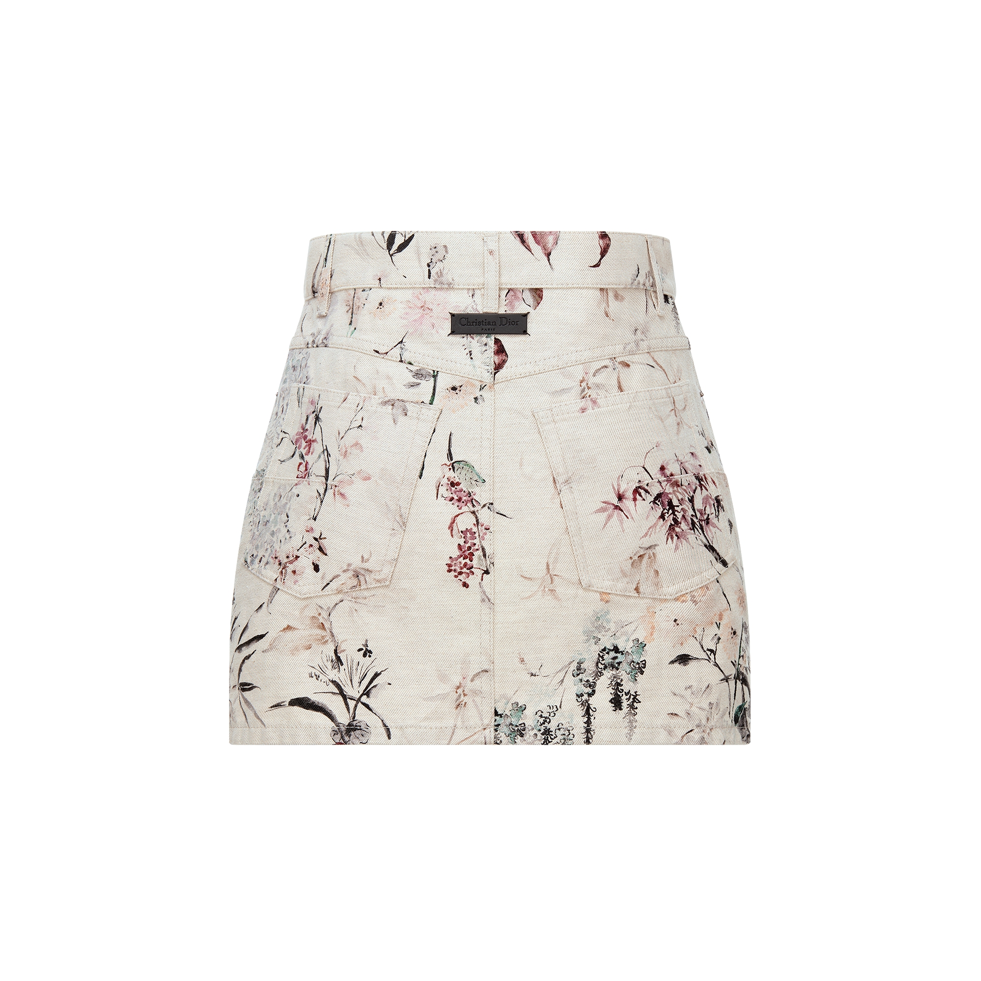 Miniskirt Beige Cotton and Linen Denim with Multicolor Millefiori Motif E08