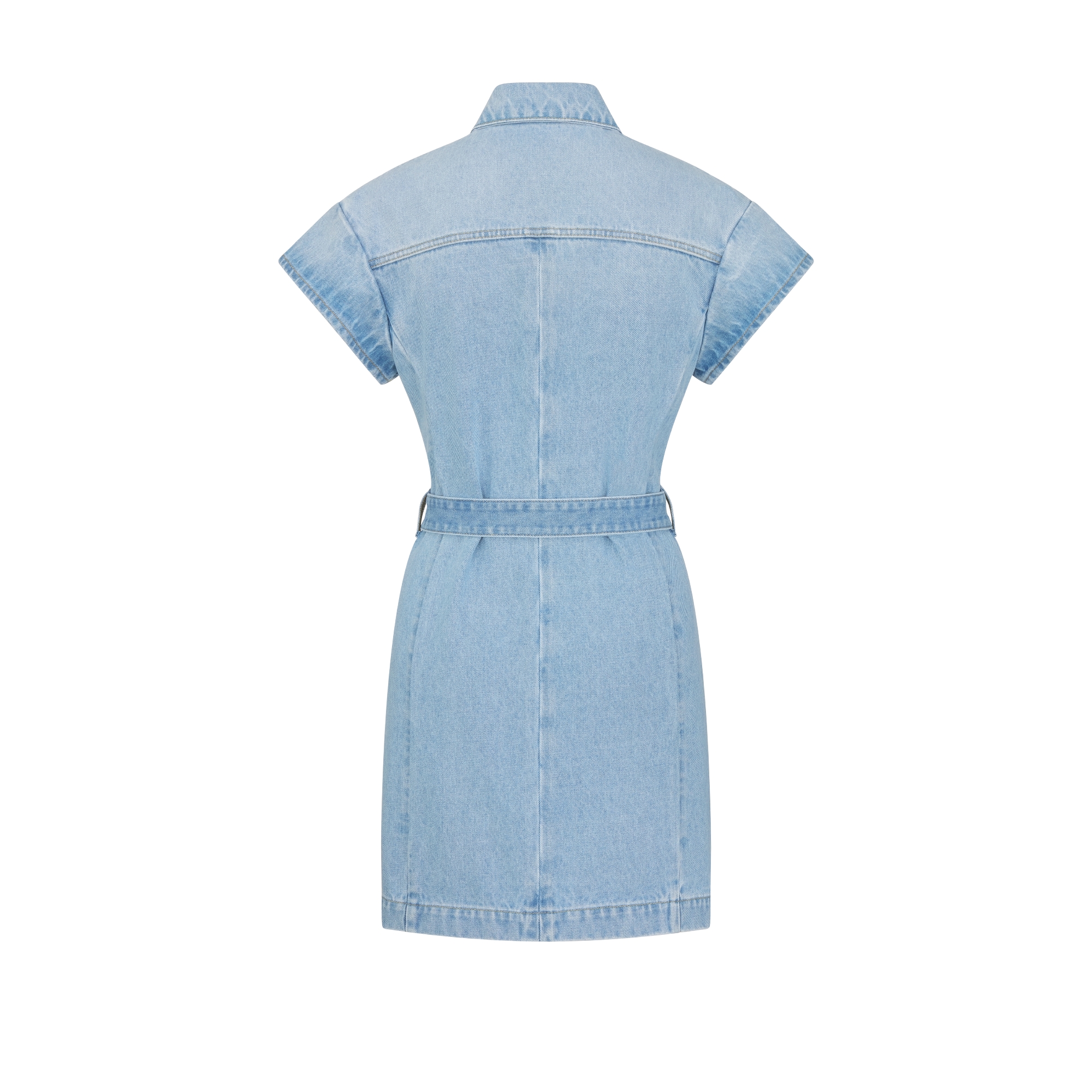 Robe-chemise courte ceinturée Dioriviera Denim de coton délavé bleu clair à intérieur Dior Oblique E08