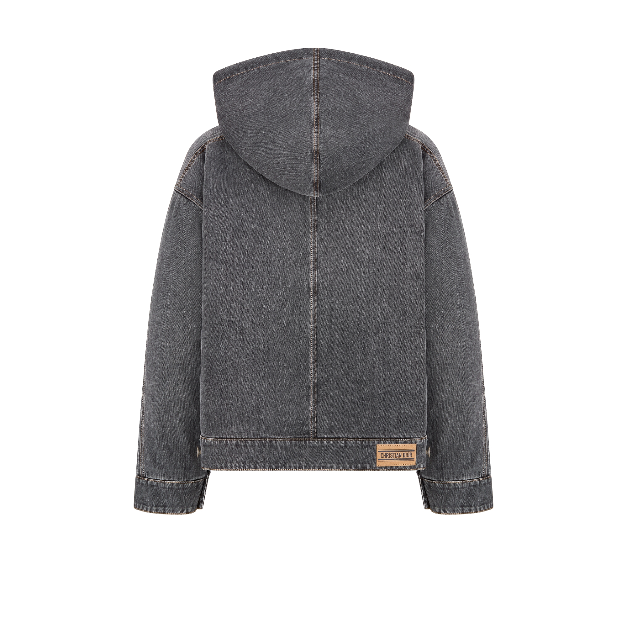 เสื้อแจ็กเก็ตโอเวอร์ไซส์มีฮู้ด DiorAlps ผ้าฝ้ายเดนิมลาย Dior Graphique สีเทา E08