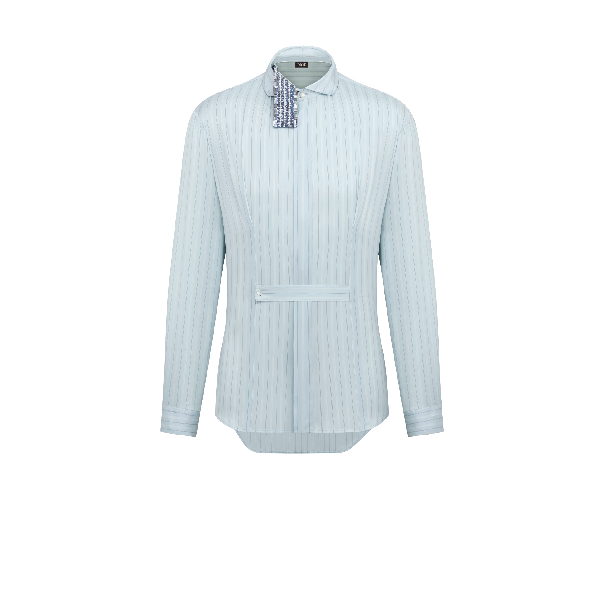 Shirt with Embroidered Micro Tie Blue Striped Silk Twill | DIOR