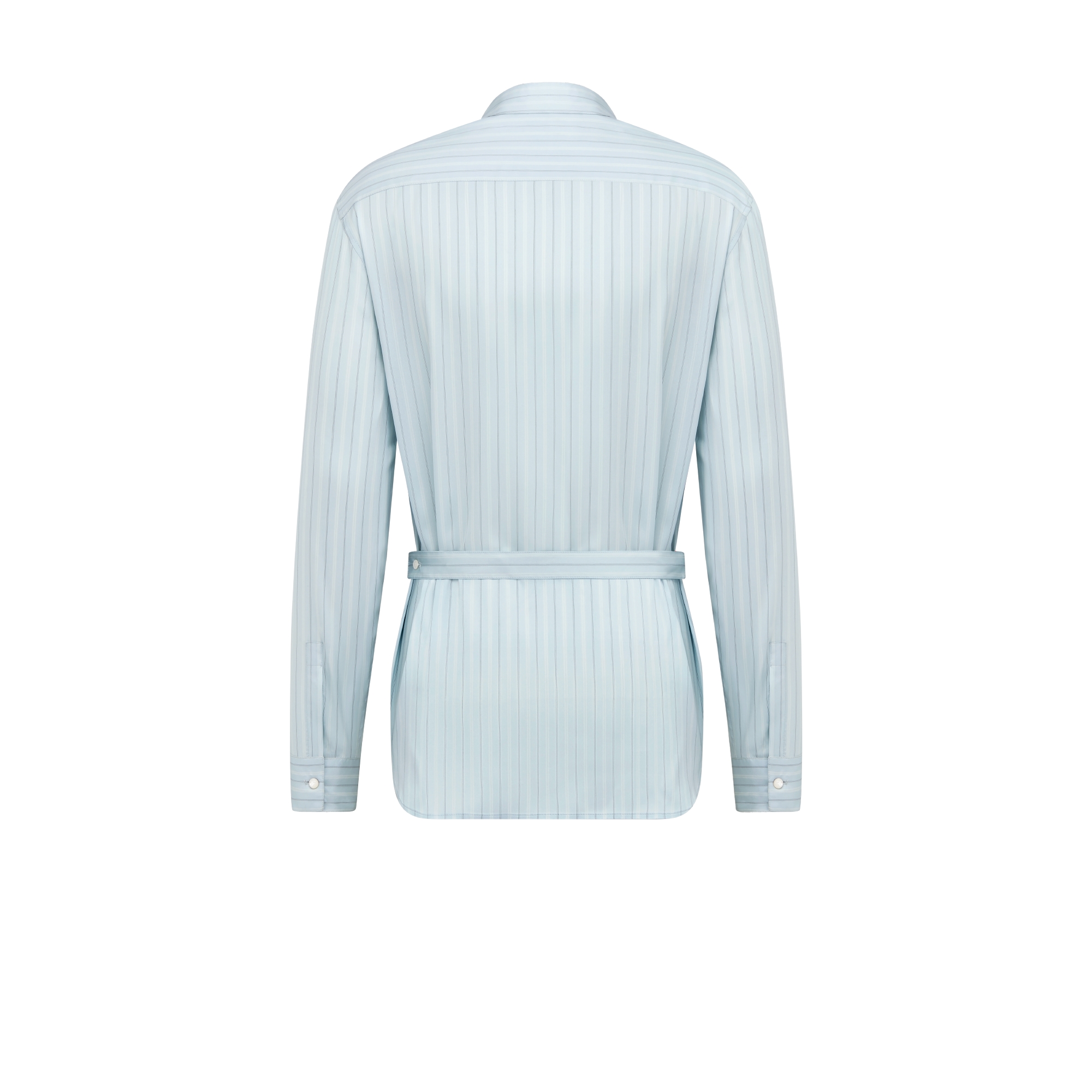 Shirt with Embroidered Micro Tie Blue Striped Silk Twill E08