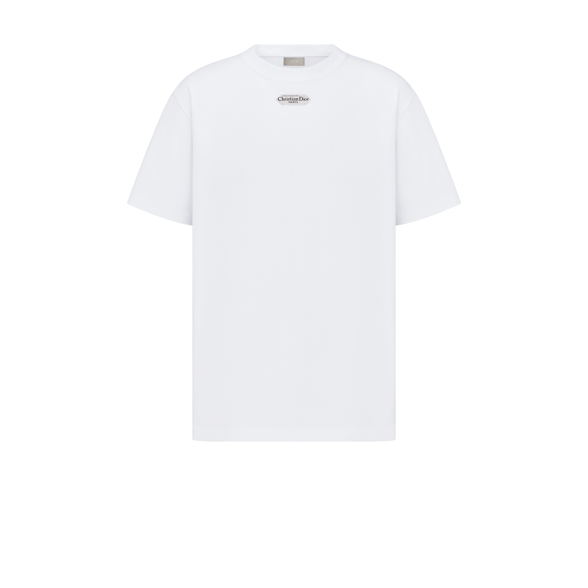 T-Shirt with Christian Dior Paris Tag, Relaxed Fit Shiny White Cotton Jersey E01