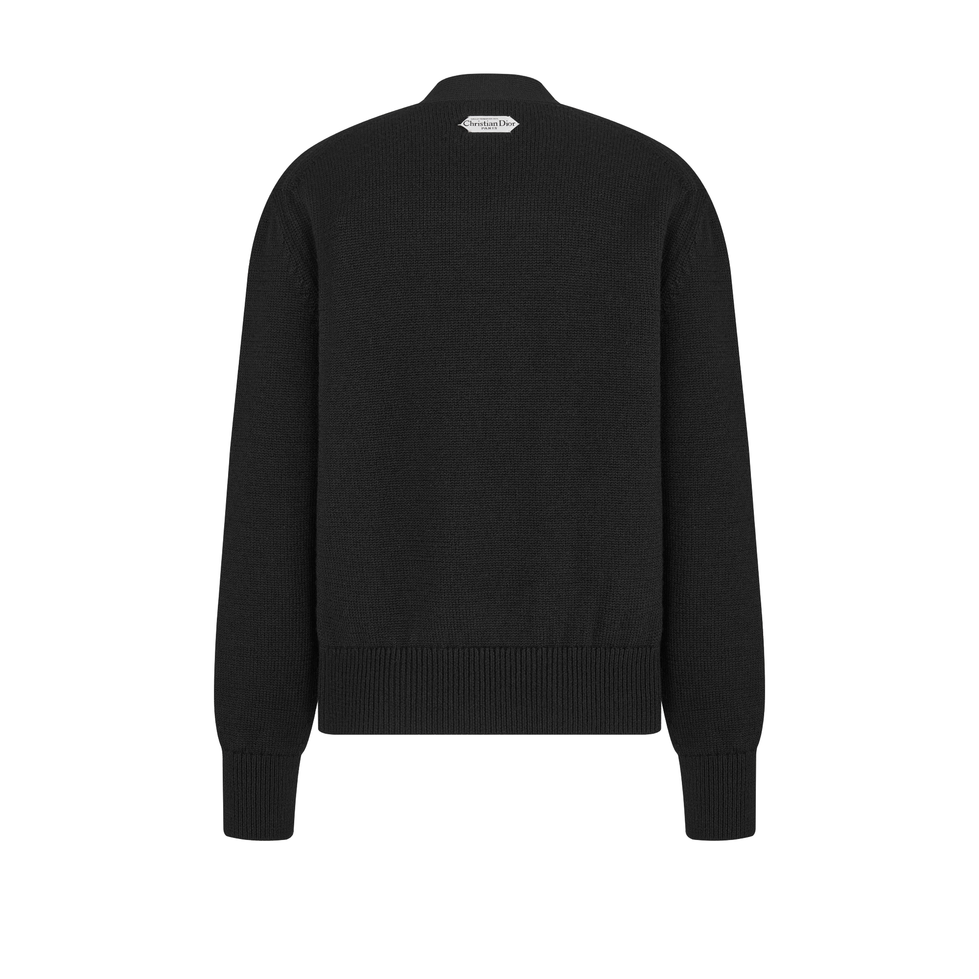 Christian Dior Paris 標籤裝飾開襟衫 黑色羊毛平織布 E08