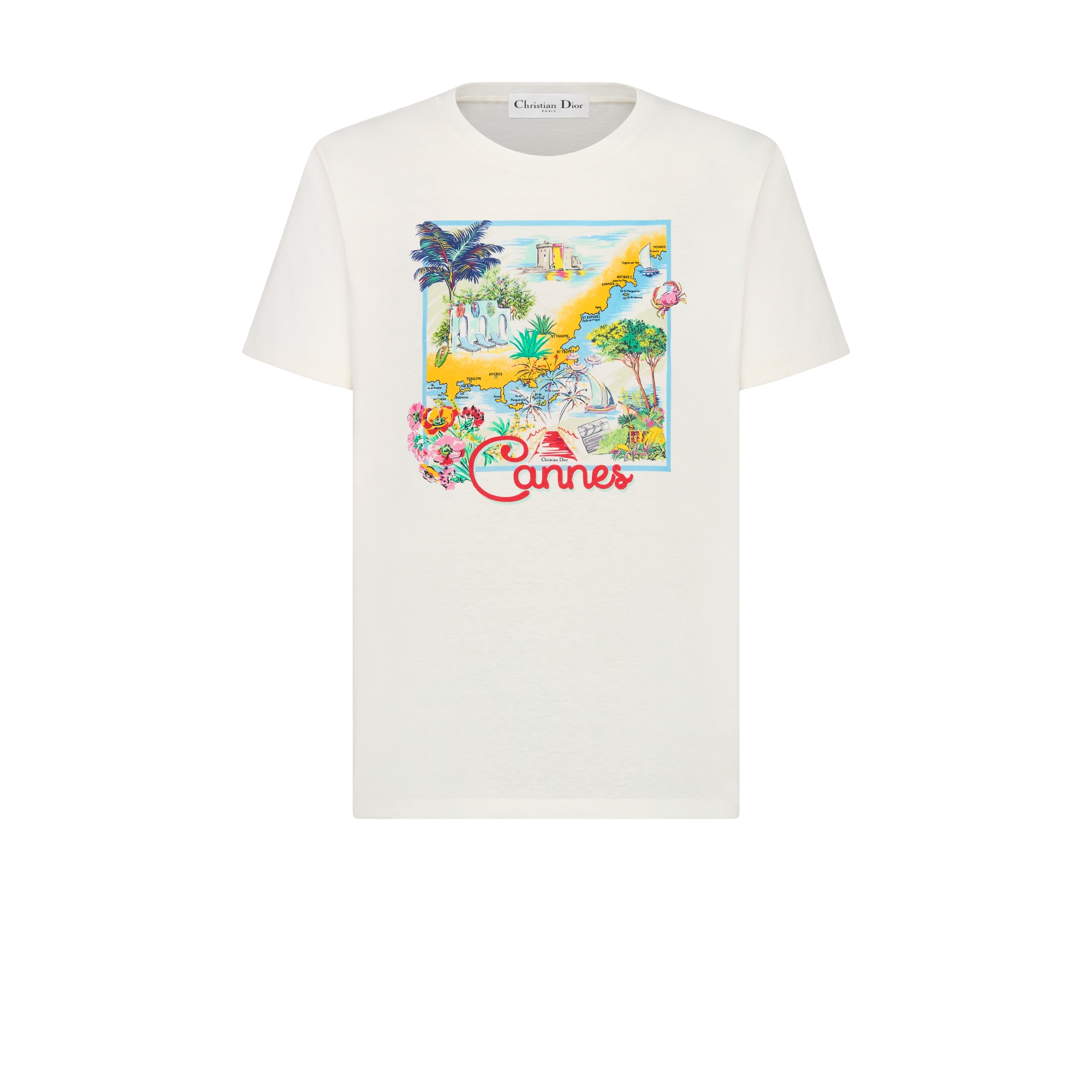 Dior Souvenir T-Shirt ホワイト Dior Souvenir T-Shirt White Multicolor Cotton and Linen Jersey | DIOR