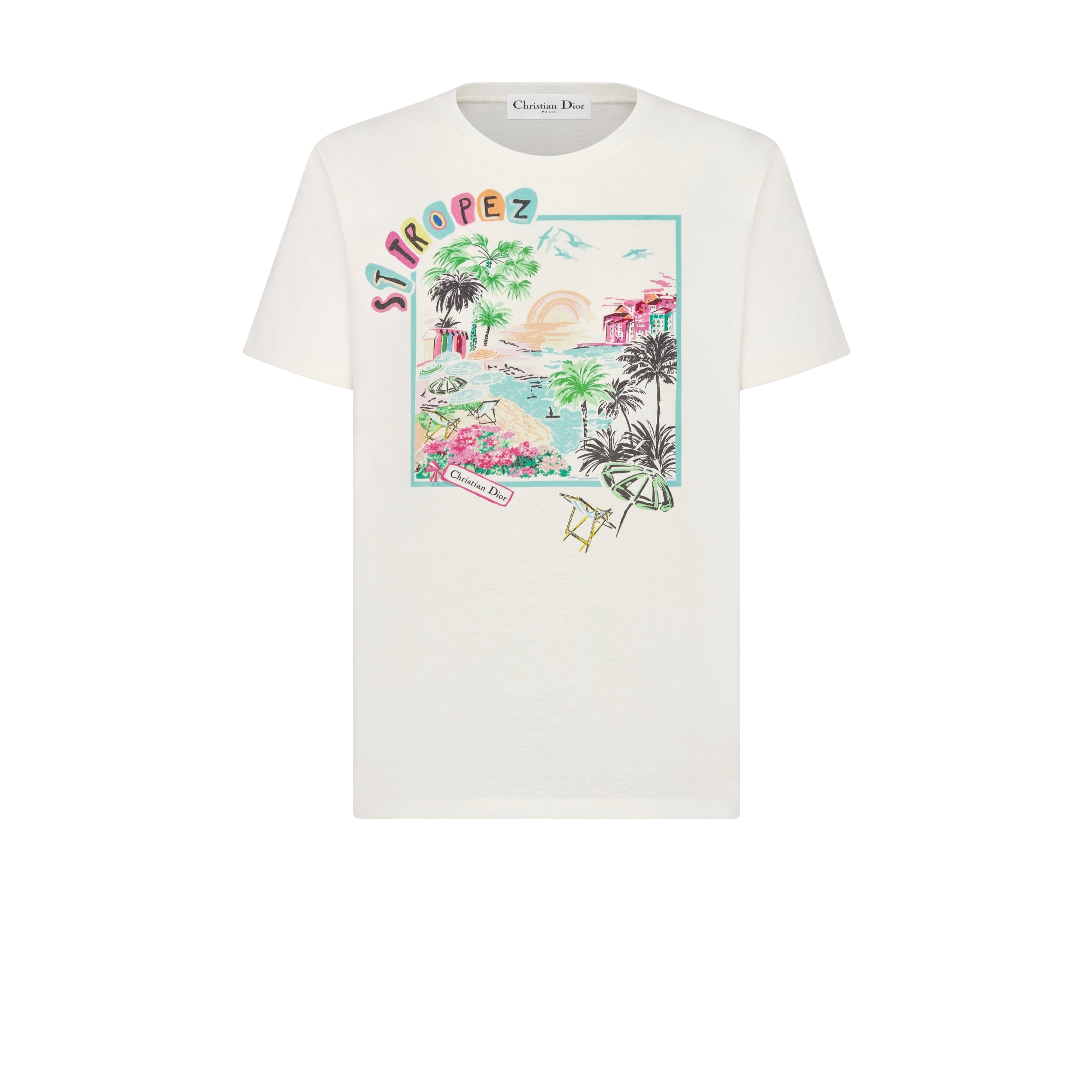 Dior Souvenir T-Shirt White Multicolor Cotton and Linen