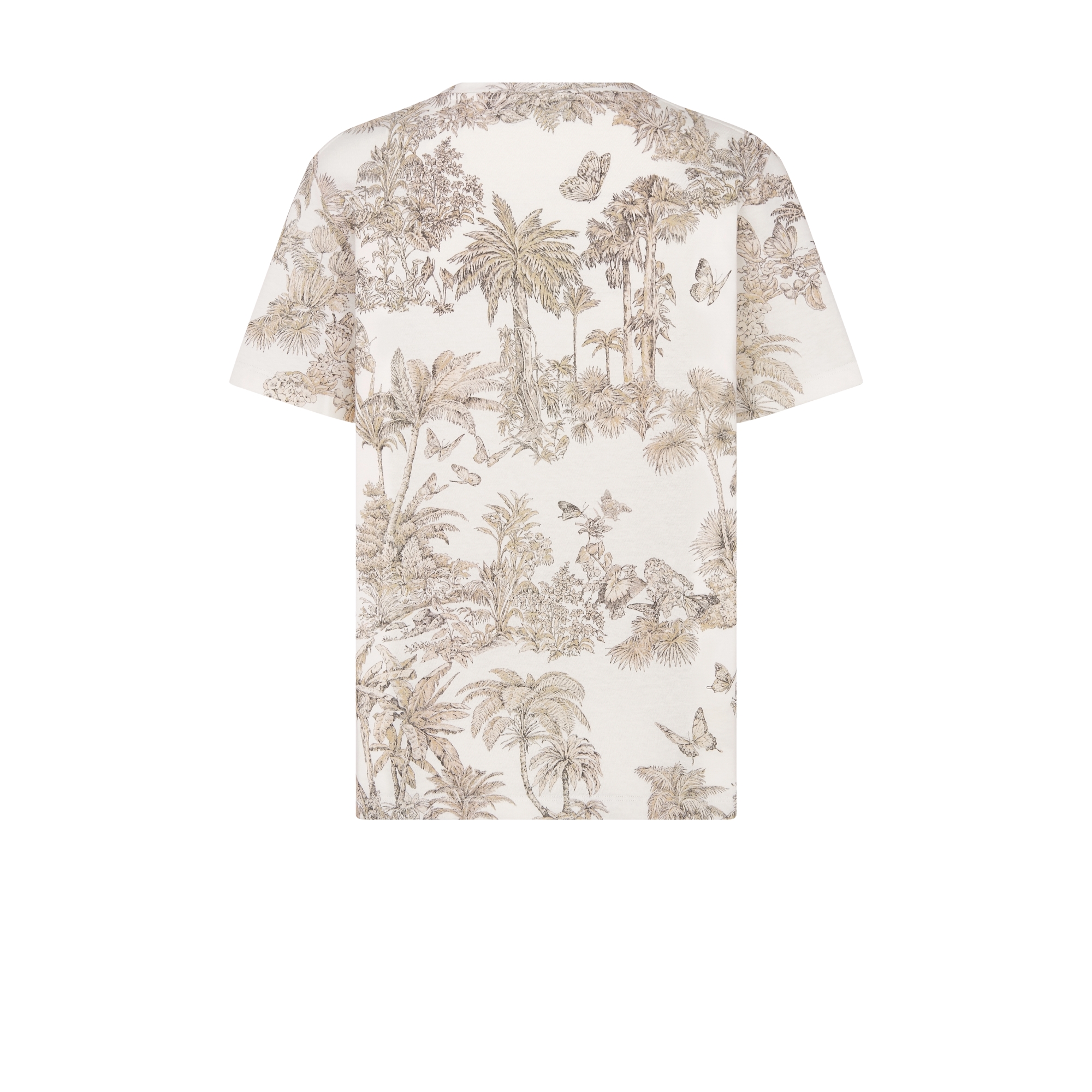 Dioriviera T-Shirt White and Hazelnut Cotton and Linen Jersey with Toile de Jouy Palms Motif E08