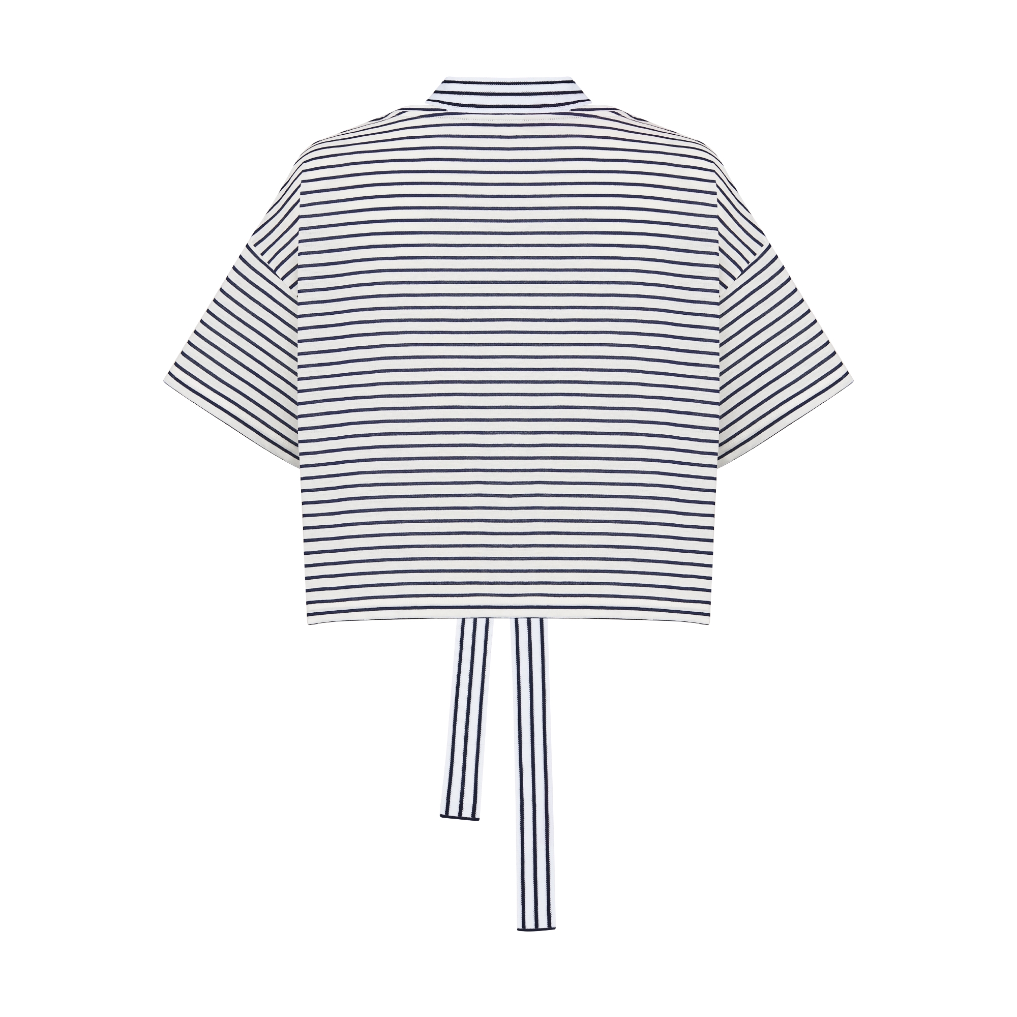Dioriviera T-Shirt with Tie Collar White and Navy Blue D-Stripes Cotton Jersey E08