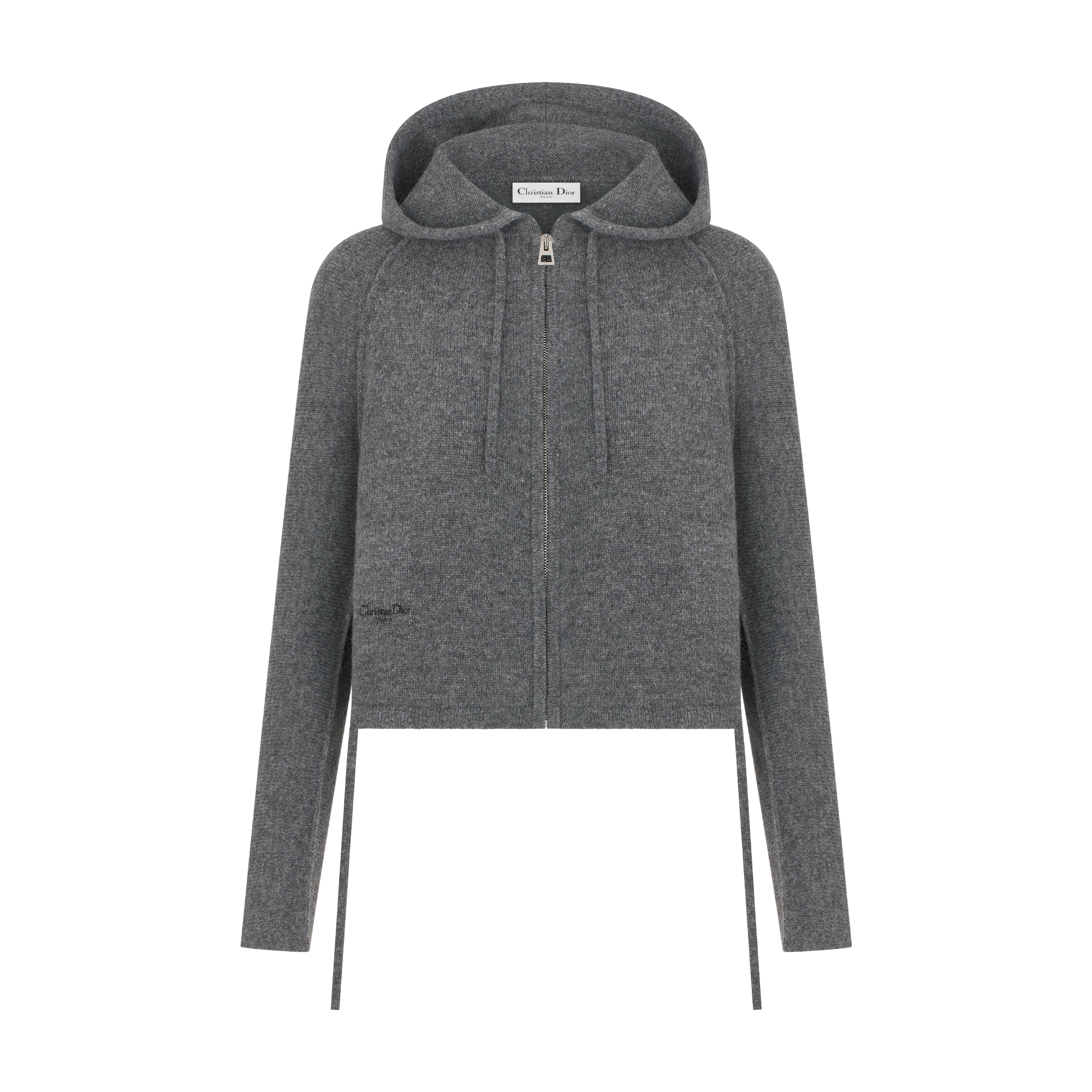 Hooded Zipped Cardigan Gray Virgin Wool Knit | DIOR