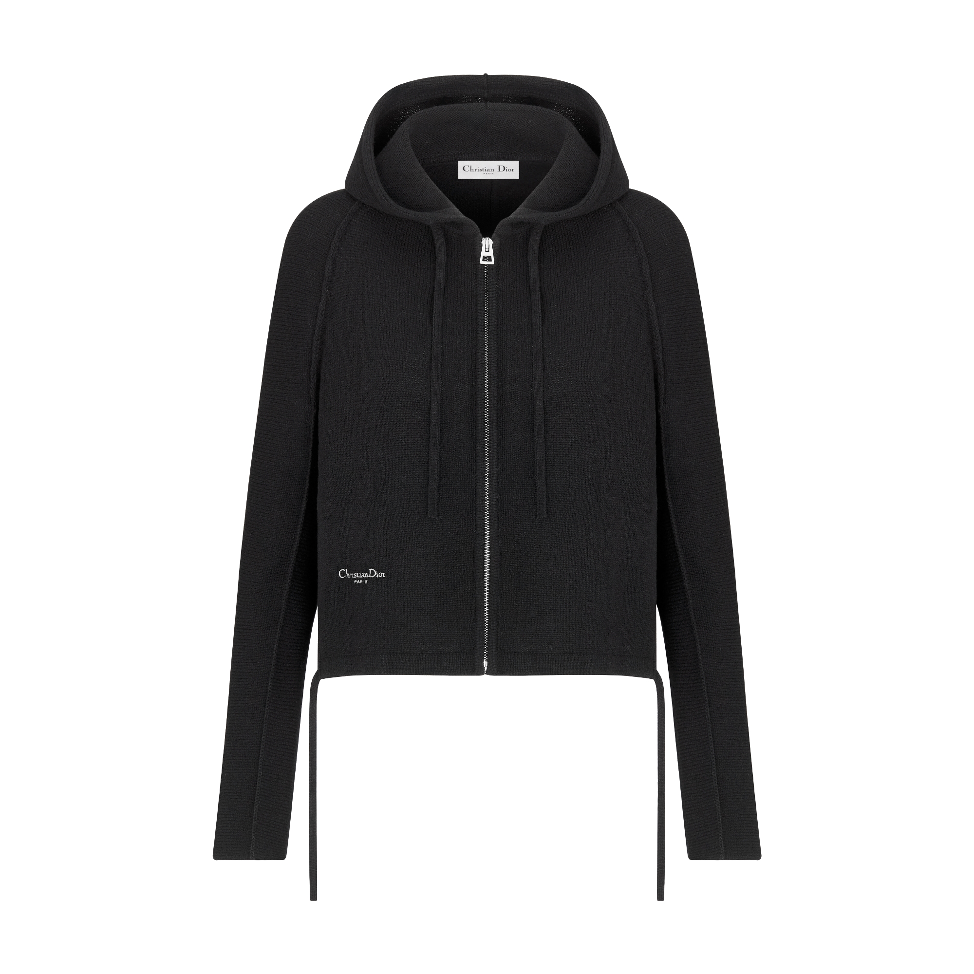 Hooded Zipped Cardigan Black Virgin Wool Knit E01