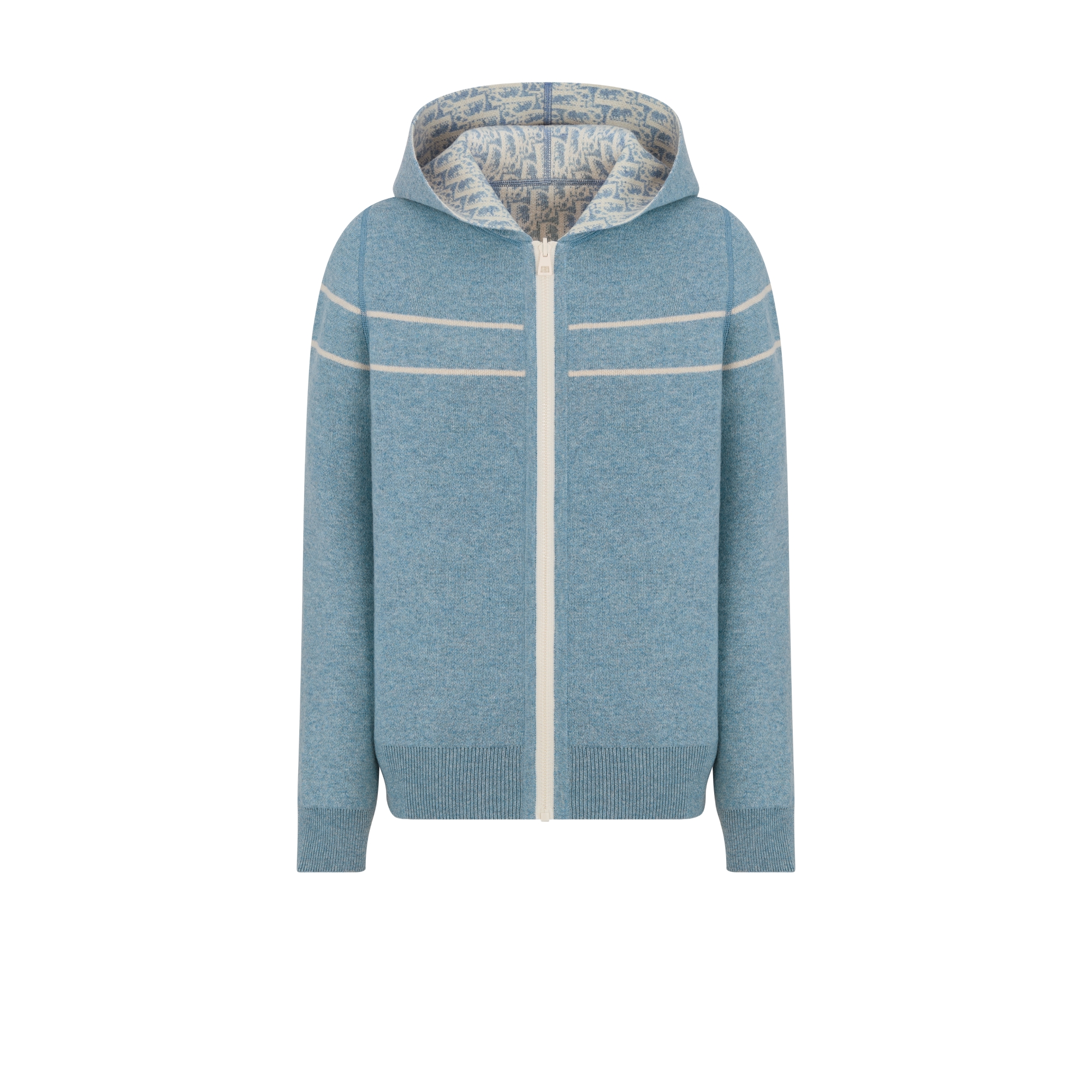 Reversible Hooded Cardigan Blue Cashmere-Blend Knit with Dior Oblique Motif E01