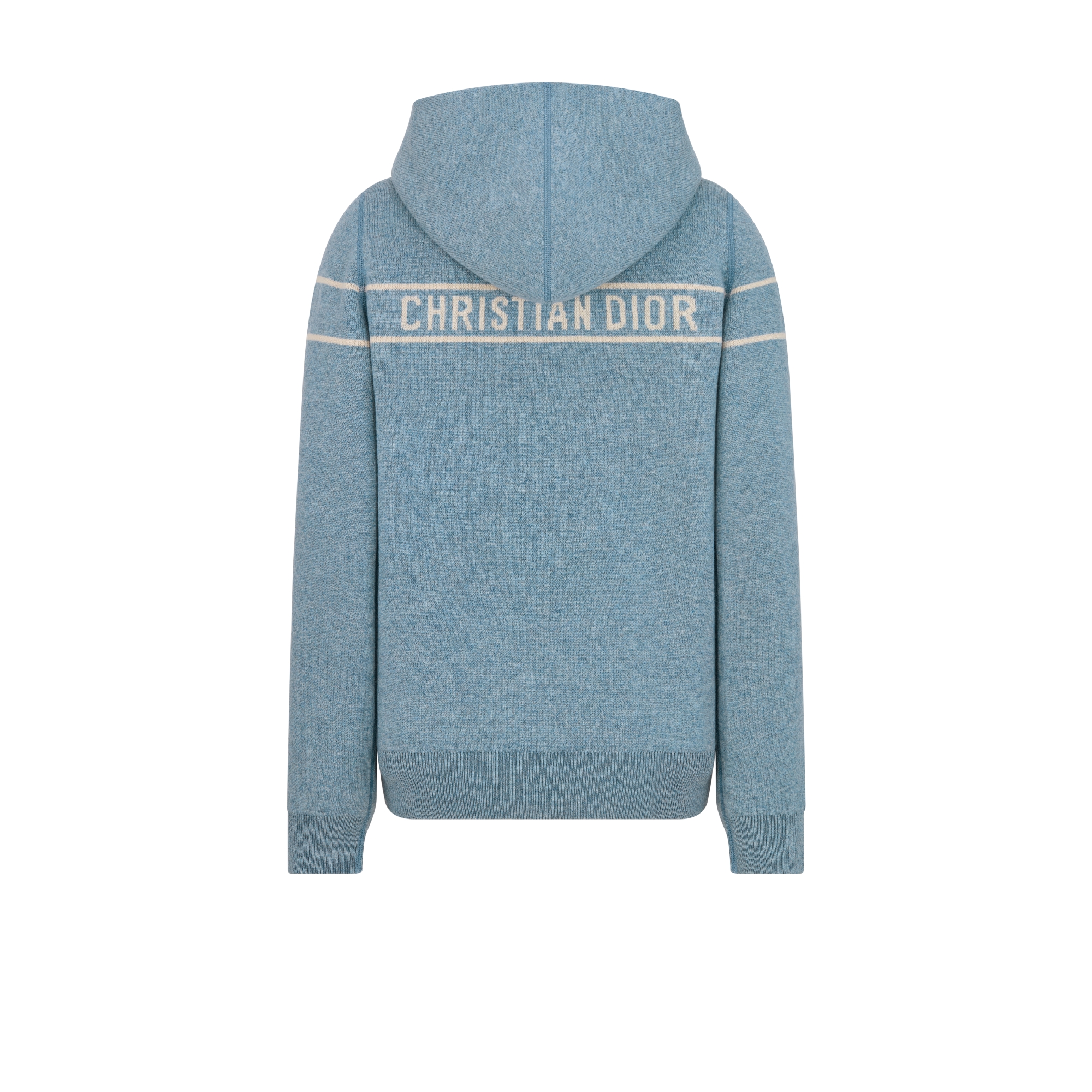 雙面連帽開襟羊毛衫 藍色羊絨混紡針織綴以 Dior Oblique 主題圖案 E08